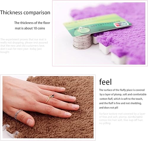 Miniatura 5 de Juego de 10 azulejos de espuma de pelusa entrelazada, 0.4 pulgadas de grosor, cómodo, agradable al tacto, tapete antideslizante para suelos