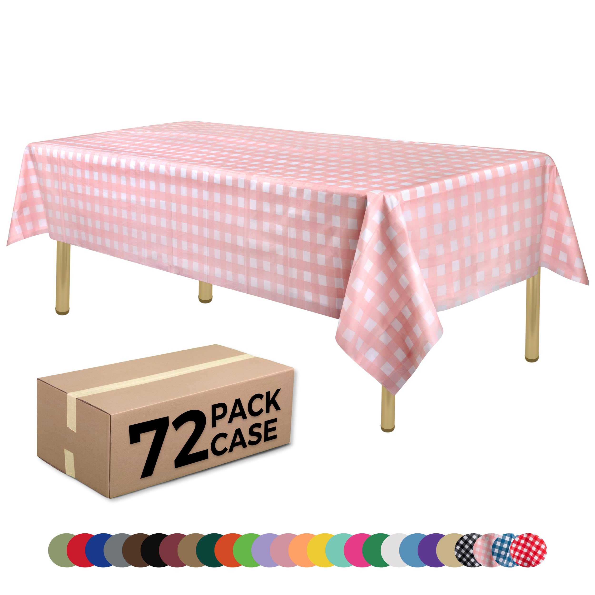 ZIMPLEWARE Pink Checkered Gingham Standard Disposable Plastic Party Tablecloth [Case of 72] 54 x 108” Rectangle Table Cover for Indoor & Outdoor Use