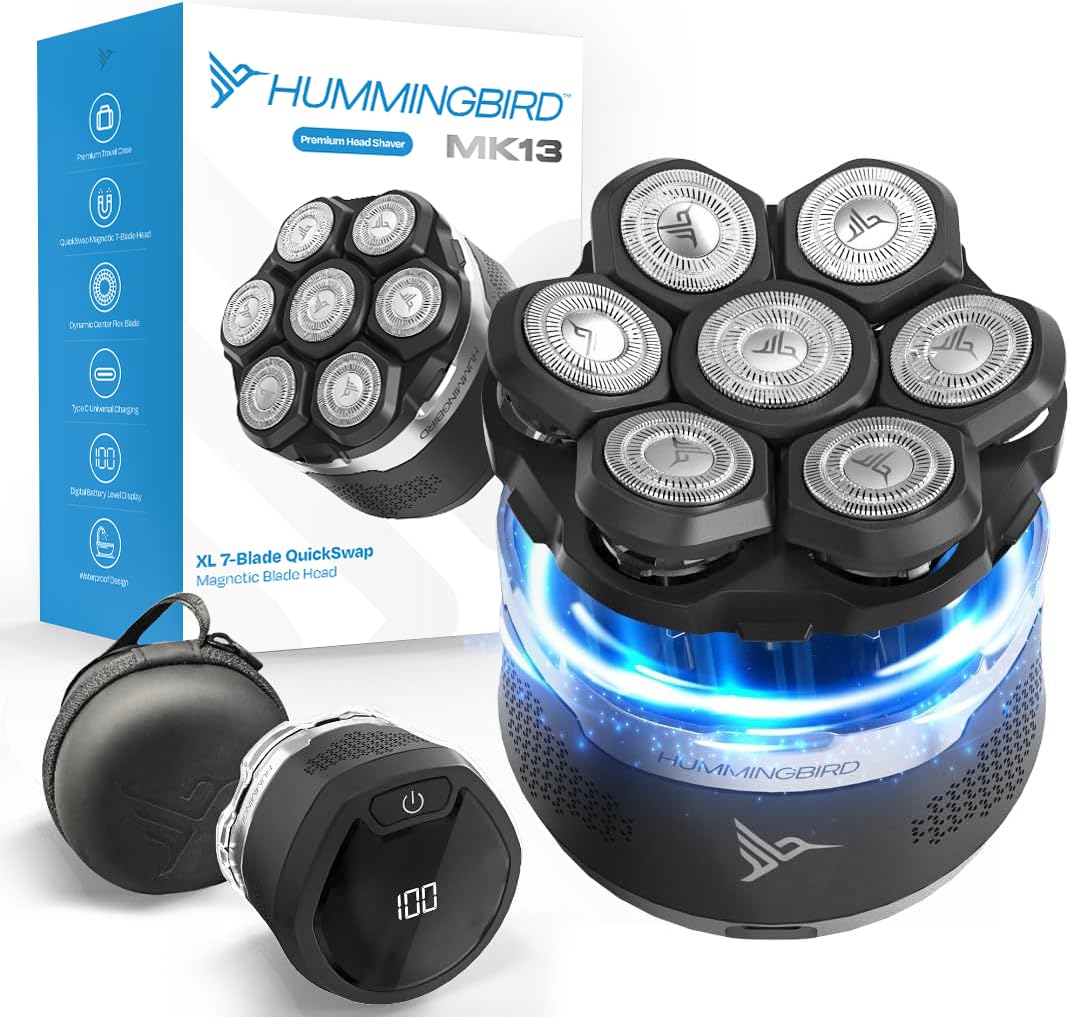 MK13 Premium Head Shaver, 7 Blade Electric Razors for Men, Cordless USB-C Rechargeable Wet & Dry Electric Head Shavers for Bald Men, Waterproof Skull Shaver, LED Display, Travel Case