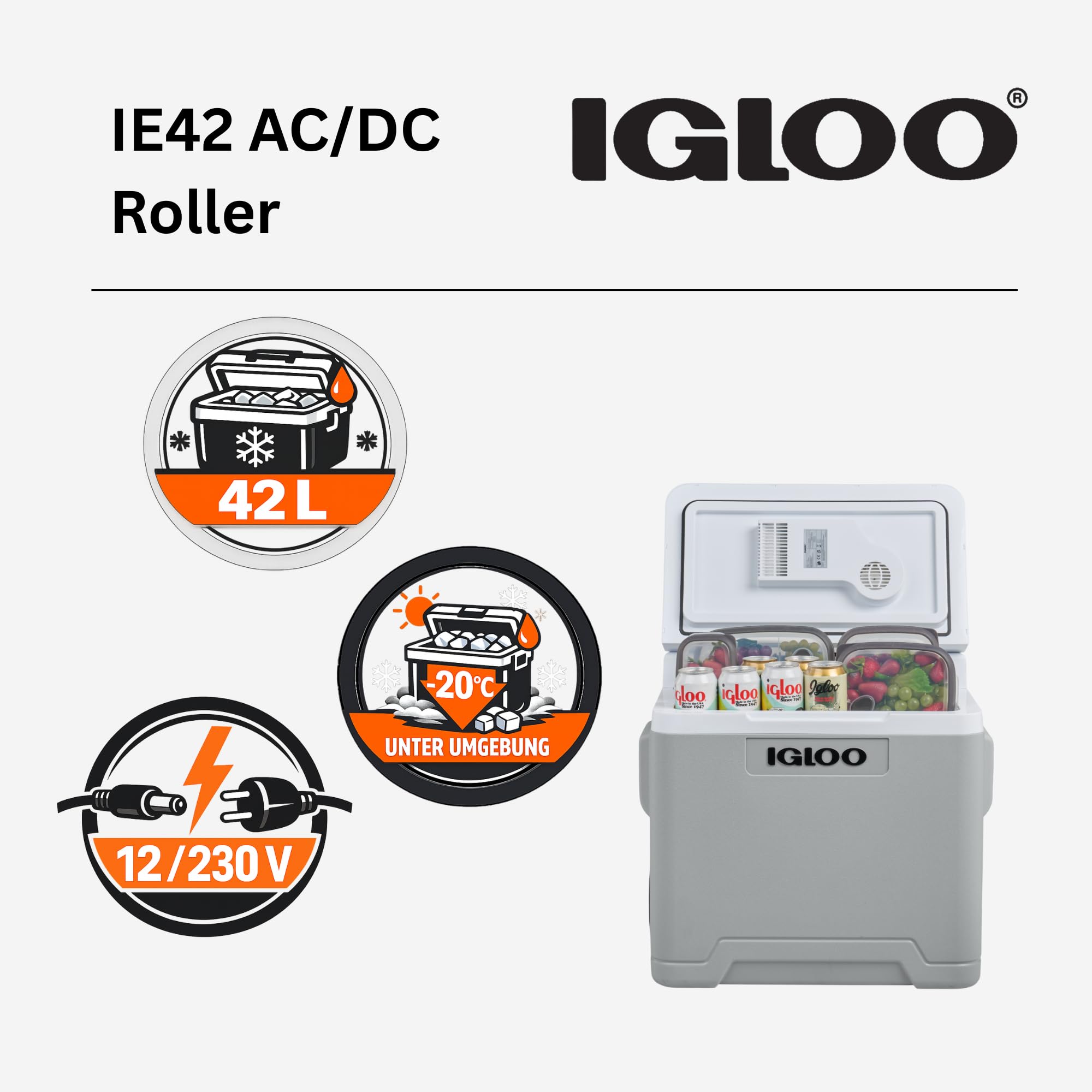 IGLOO IE42 Frigo Elettrico 12V 230V 42L Mini Frigorifero Compatto per Auto Campeggio