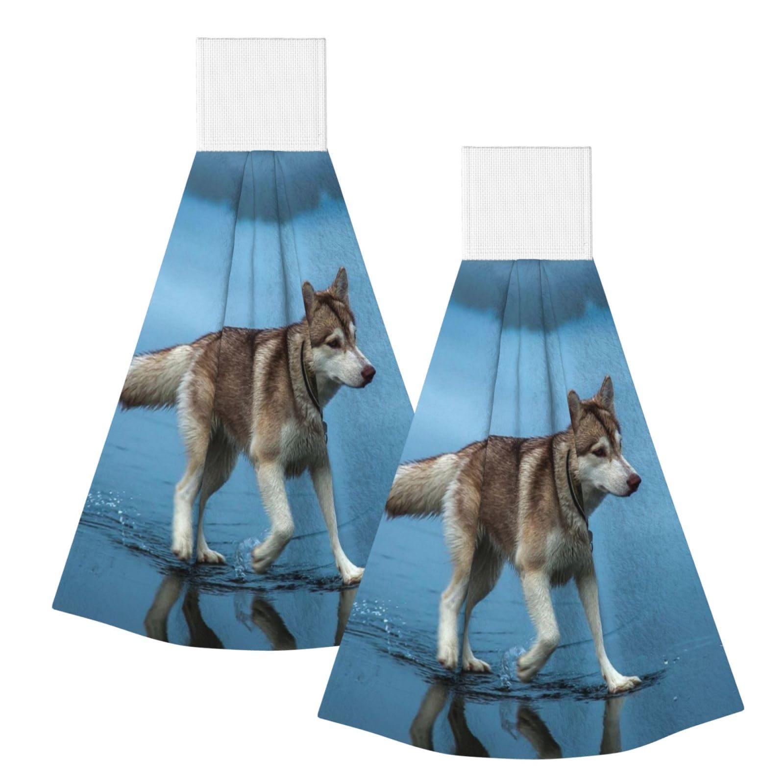 DOPKLNA Beautiful Siberian Husky, 2 Pcs Hanging Coral Fiber Hand Towels for Bathroom, Absorbent Kitchen Towels