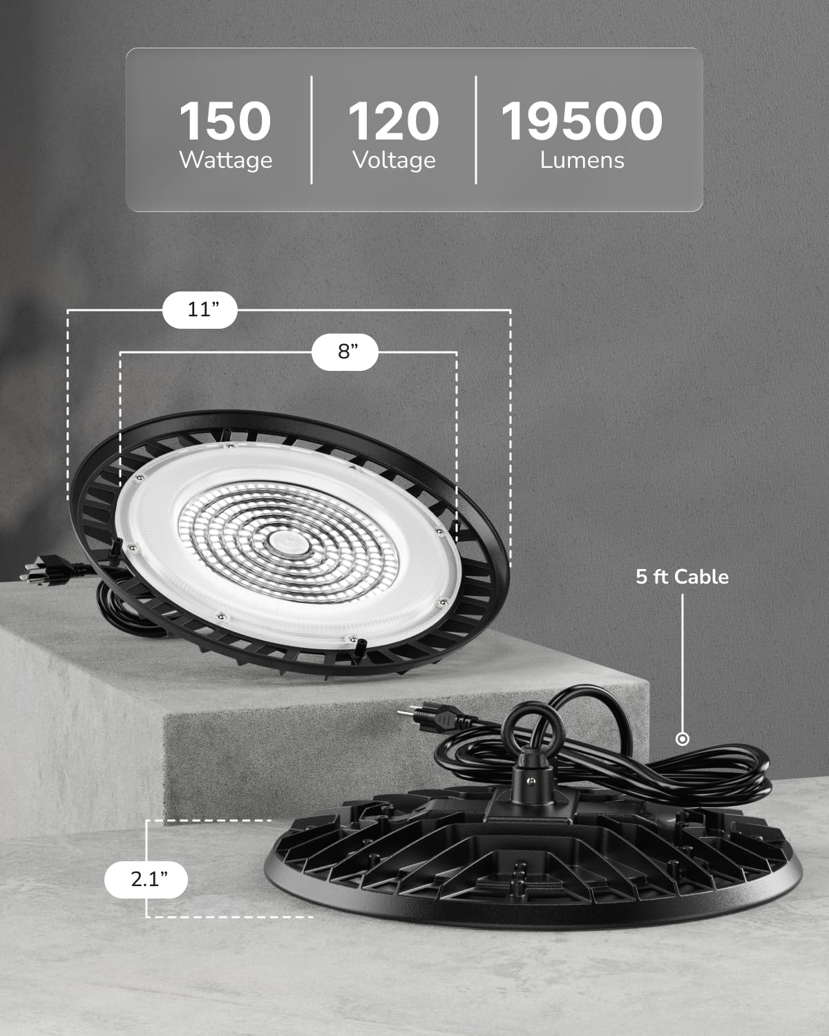 Sunco UFO LED High Bay Light 150W 19500 Lumens 5000k Ultra Bright Commercial Shop Lights for Warehouse Factory — view 6