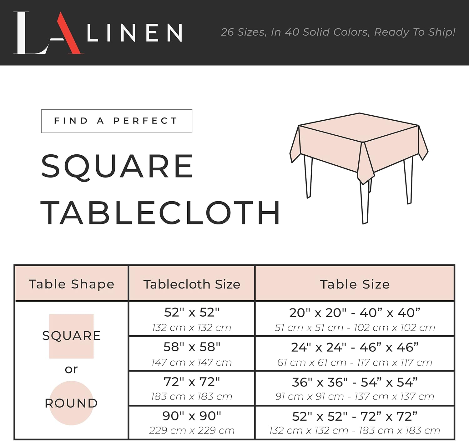 LA Linen Polyester Poplin Washable Square Tablecloth, Stain and Wrinkle Resistant Table Cover 58x58, Fabric Table Cloth for Dinning, Kitchen, Party, Holiday 58 by 58-Inch, Cranberry : Clothing, Shoes & Jewelry