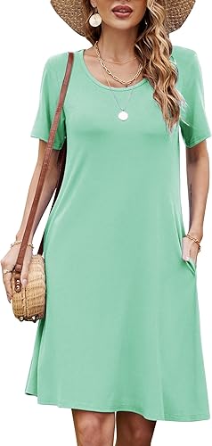 FZ FANTASTIC ZONE - Vestido informal de verano para mujer, estilo camiseta, holgado, de manga corta y con bolsillos