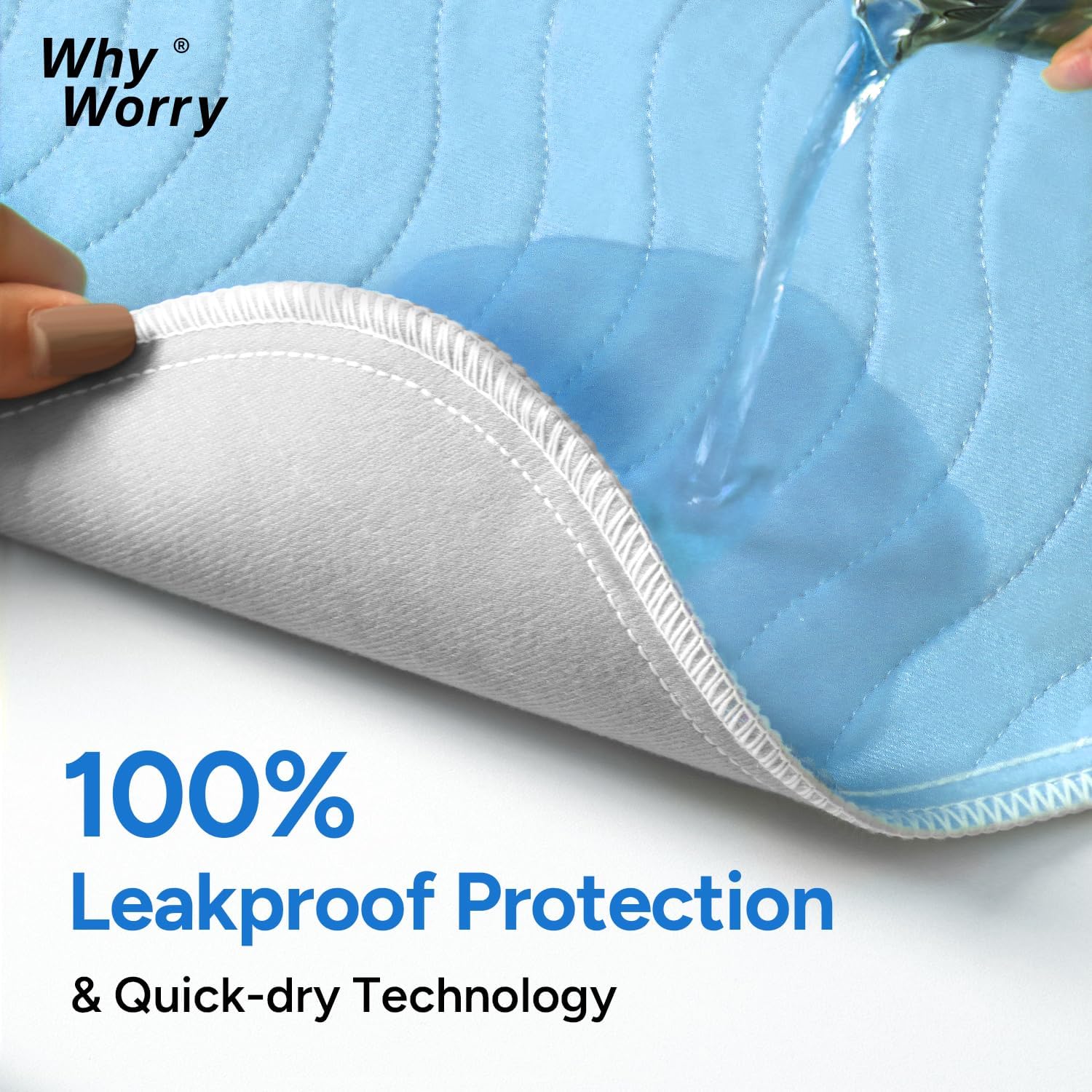 WhyWorry Washable Bed Pads for Adult Incontinence, 34" x 36" (Pack of 4) Washable Pee Pads for Bed Wetting, Heavy Absorbency Reusable Underpads for Elderly & Kids, Waterproof Mattress Protector, Blue