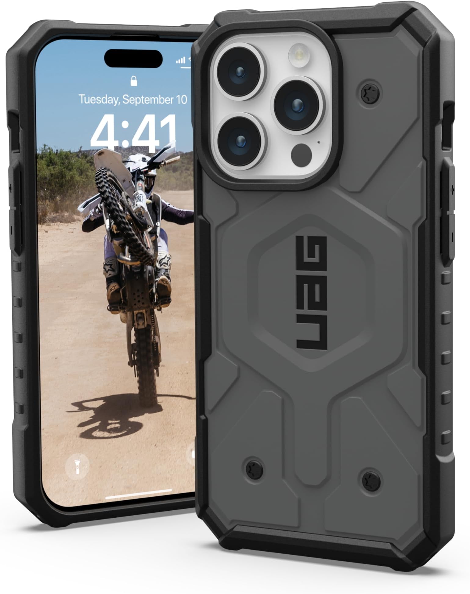 Urban Armor Gear Tpu+Pc iPhone 15 Pro Case,Pathfinder Mag-Safe Compatible,Slim Fit Rugged Protective Case/Cover Designed For iPhone 15 Pro (6.1-Inch) (2023) (Military Drop Tested)-Silver