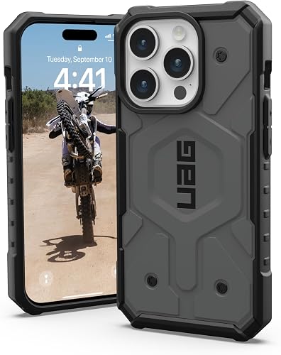 URBAN ARMOR GEAR UAG Case Compatible with iPhone 15 Pro Case 6.1" Pathfinder Silver Built-in Magnet Compatible with MagSafe Charging Rugged Military Grade Dropproof Protective Cover