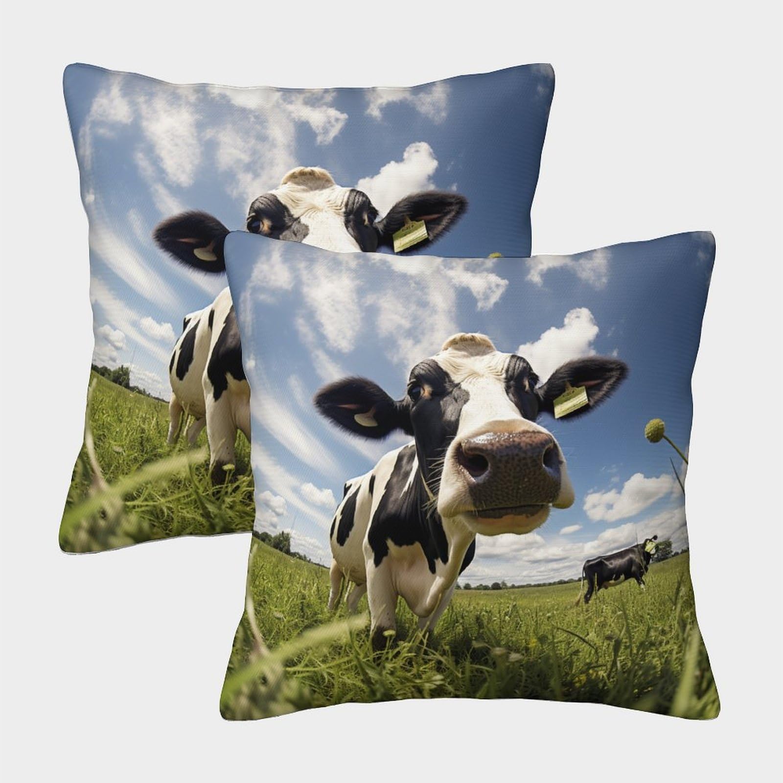 KKPBHTYVG Dairy Cow Cushion Cover Set of 2 Decorative Machine Washable Pillowcases Square Pillow Cases with Invisible Zipper Cushion Covers For Livingroom Sofa Bedroom Throw Pillow Case 40x40cm