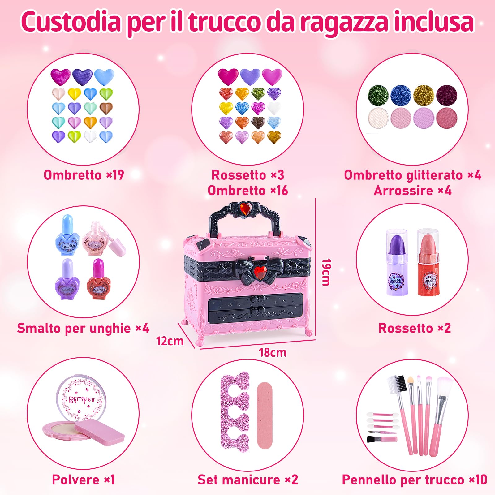 Kinderschminke Set Mädchen, Schminkkoffer Mädchen - Waschbar Schminke Kinder Mädchen Spielzeug, Halloween Weihnachts Geburtstags Geschenke für Mädchen 4-12 Jahre (Pink)