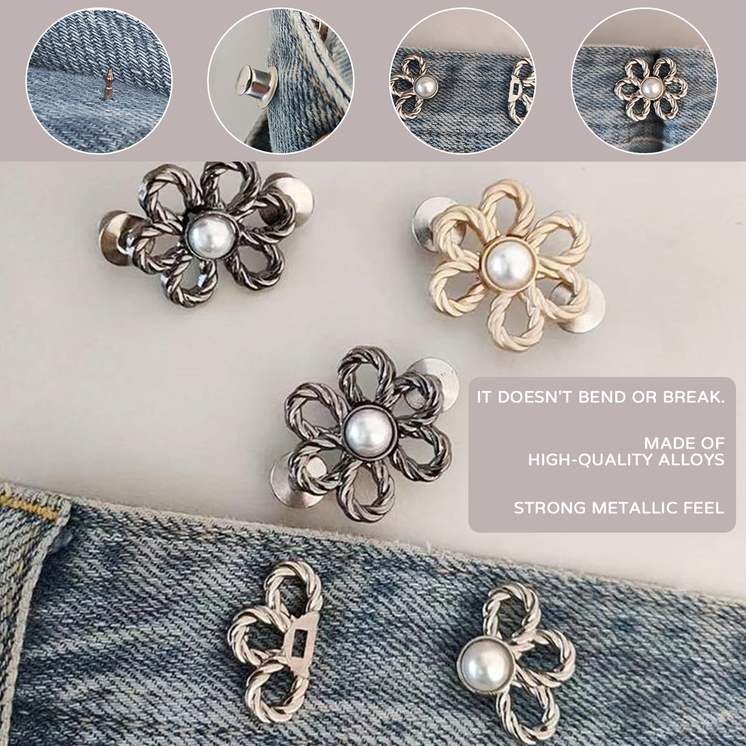 8 Paia Bottoni Reggipantaloni A Stella - Regolabili, Senza Cuciture, Per Jeans E Pantaloni