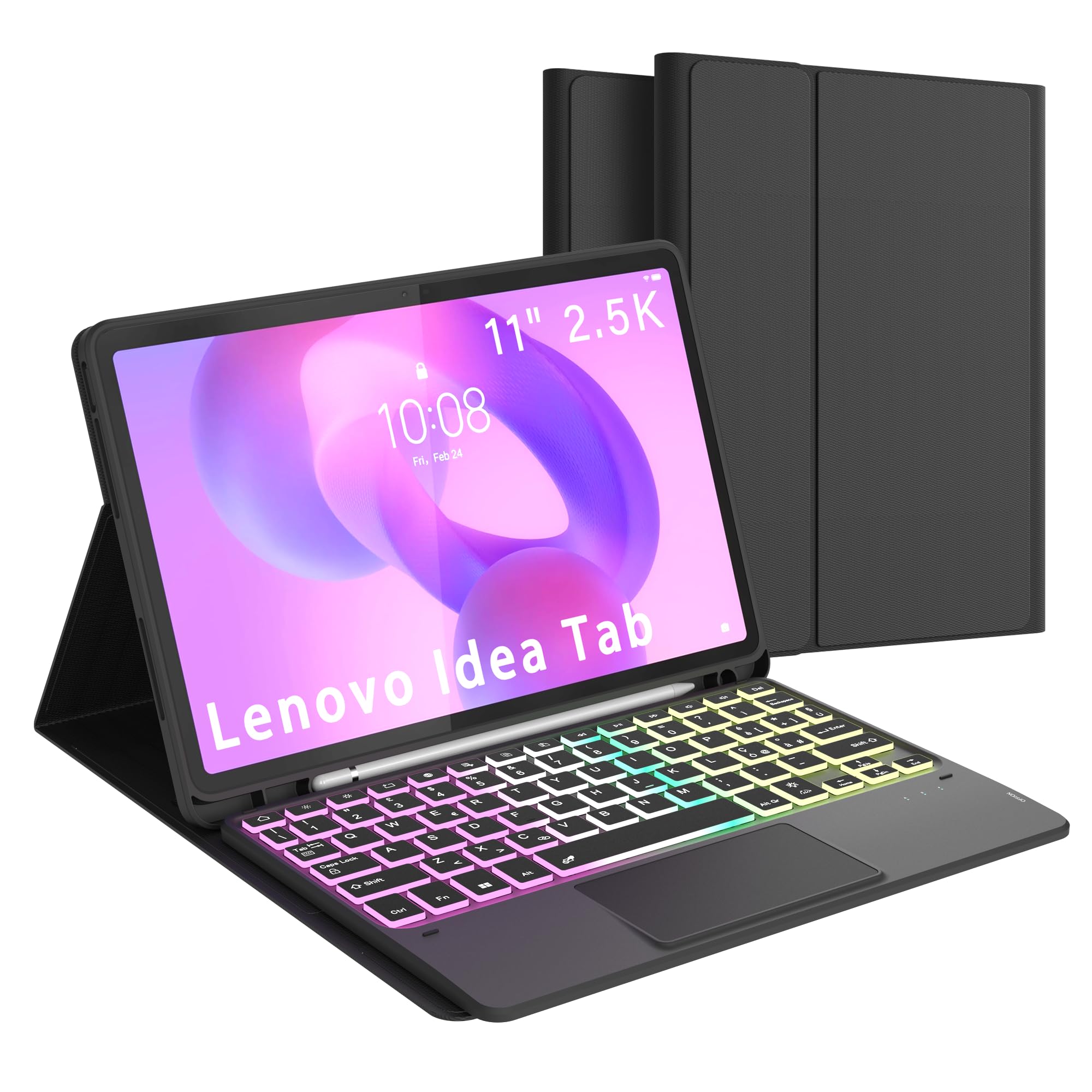 Custodia con Tastiera per Lenovo Idea Tab 11 Pollici Tablet 2025 (TB-336ZU/TB-336FU) : Tastiera retroilluminata Rainbow con touchpad intelligente,[Italiano],Cover Tastiera Rimovibile con Portapenne