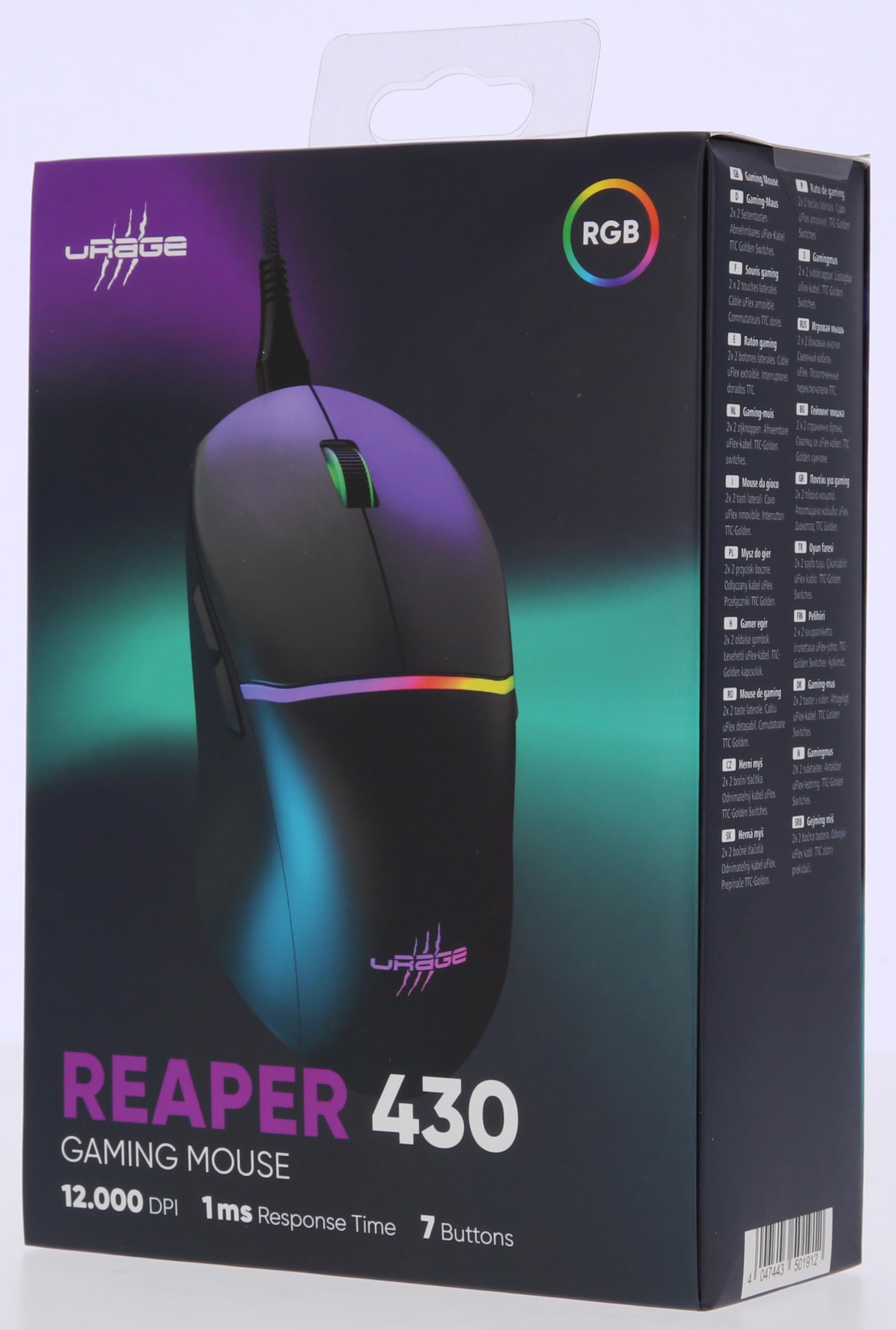 uRage Souris Gamer Filaire Reaper 430 (9 Boutons programmables, Souris Gaming Capteur Optique 12000 DPI, RGB, Clics Gaming TTC-Golden, Câble USB-C Uflex) Noire