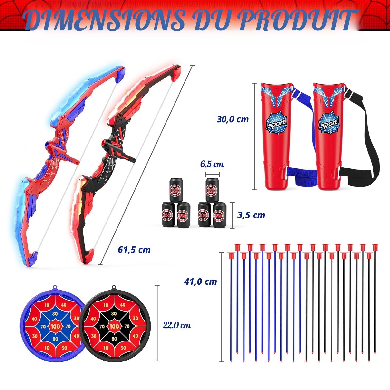 HYES Tir à l'arc Flèche et Arc pour Enfants, Kit de Arc et Flèche Jouet avec Lumières LED, Flèches à Ventouse, Cible, Flèches et Cibles de Score, Jouet d'Intérieur et d'Extérieur