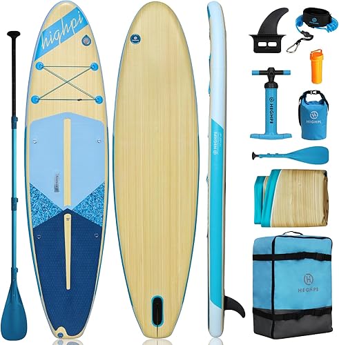 Miniatura 1 de Highpi Inflatable Stand Up Paddle Board 11'x33''x6''W Premium SUP Accessories, Backpack, Wide Stance, Surf Control, Non-Slip Deck, Leash, Paddle and
