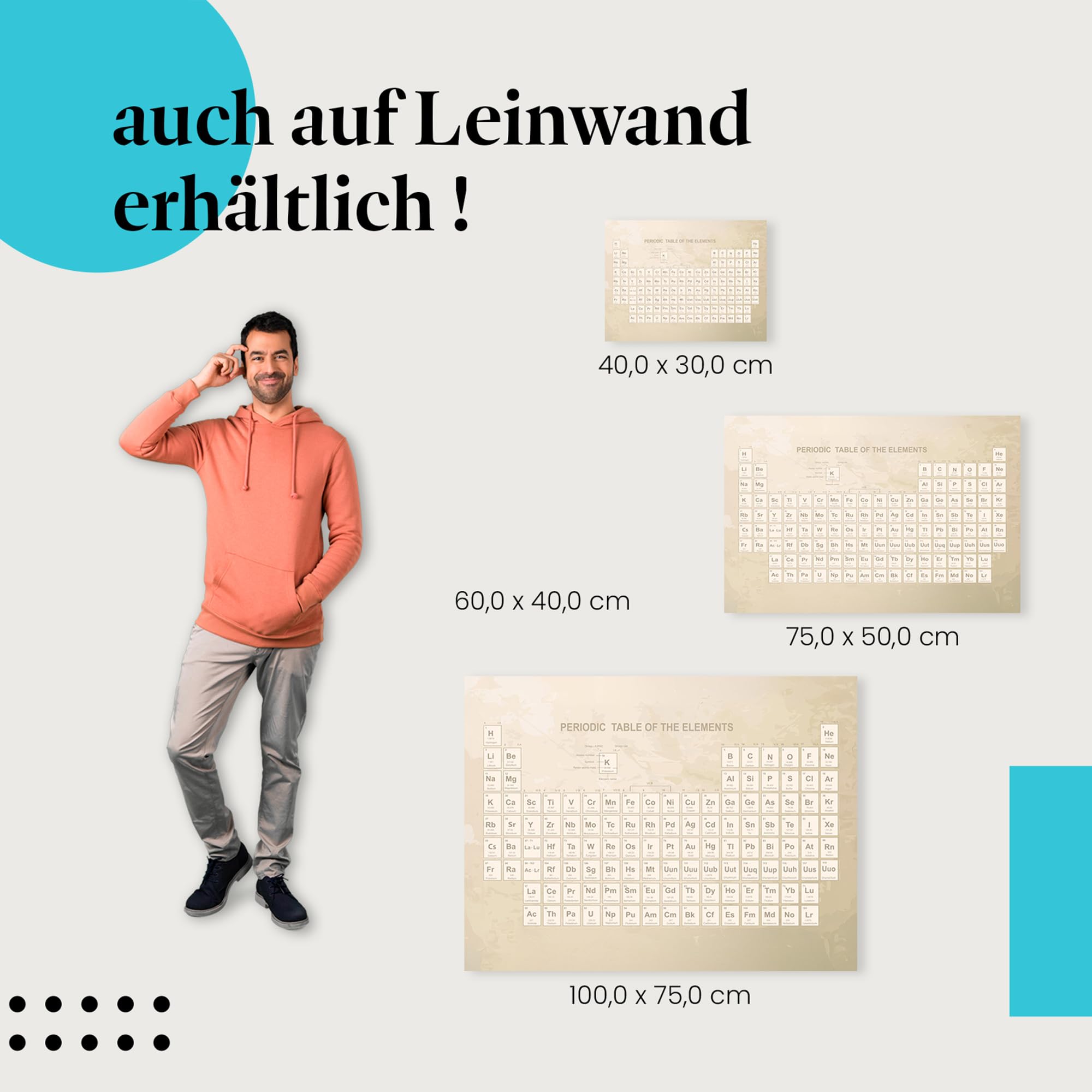 Postereck - 0613 - Periodensystem, Elemente Studium Schule Chemie - Unterricht Klassenzimmer Schule Wandposter Fotoposter Bilder Wandbild Wandbilder - Leinwand - 100,0 cm x 75,0 cm