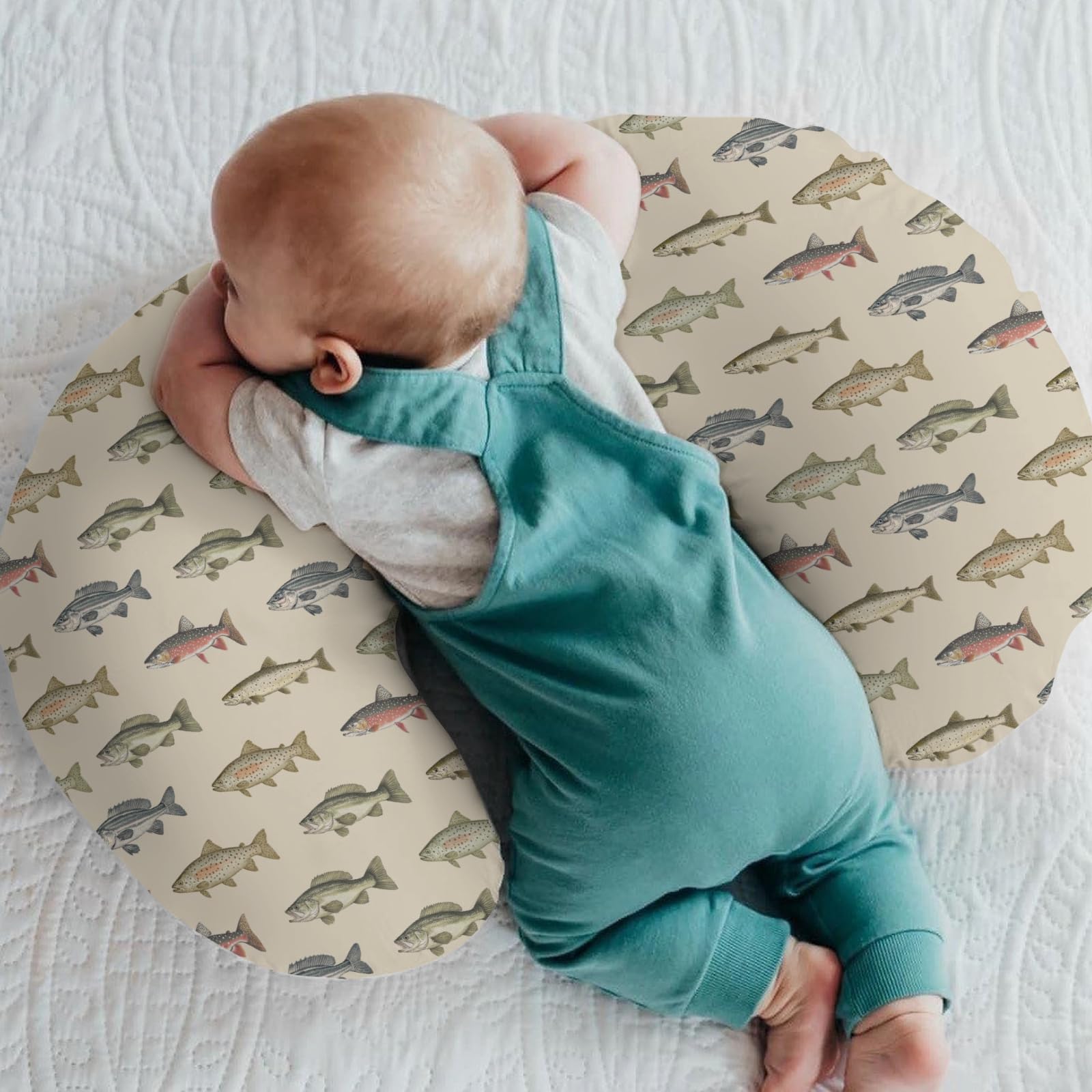 Lake Fishing Baby Nursing Pillow Covers for Boy Girl Freshwater Fishes Nursery Feeding Pillowcase for Breastfeeding Pillows Fishing Lover Gift Soft Stretchy Removable Slipcover for Newborn Infant
