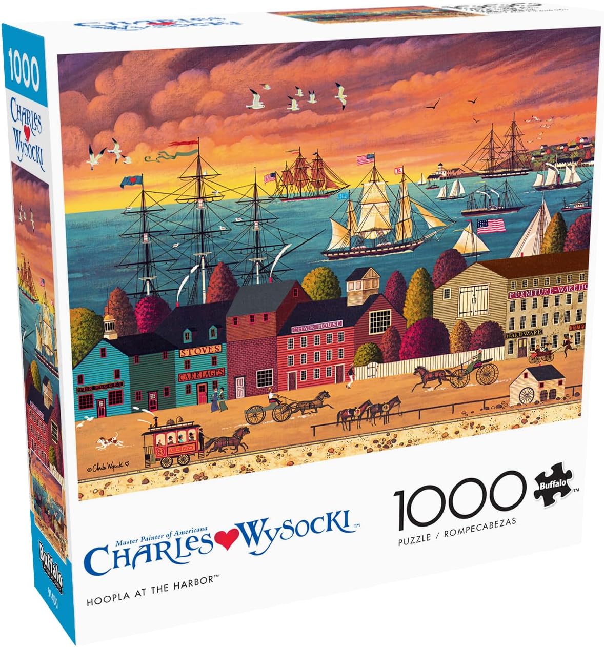 Buffalo Games – Charles Wysocki Hoopla at the Harbor 1000 Piece Jigsaw Puzzle for Adults, Classic Nautical Americana Scene, Made in USA