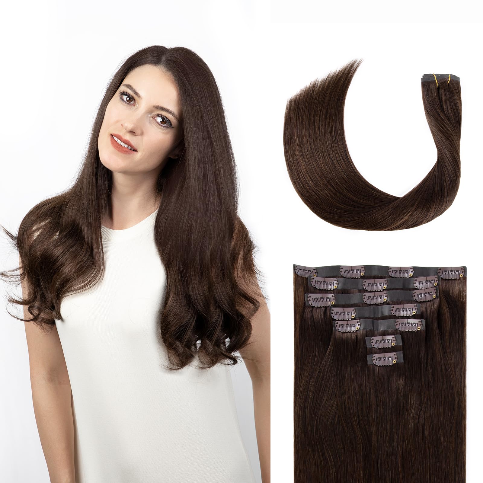 SOBEAUTY Clip in Hair Extensions, Real Human Hair Extensions, 100% Human Hair Remy Natural Volume Hair
