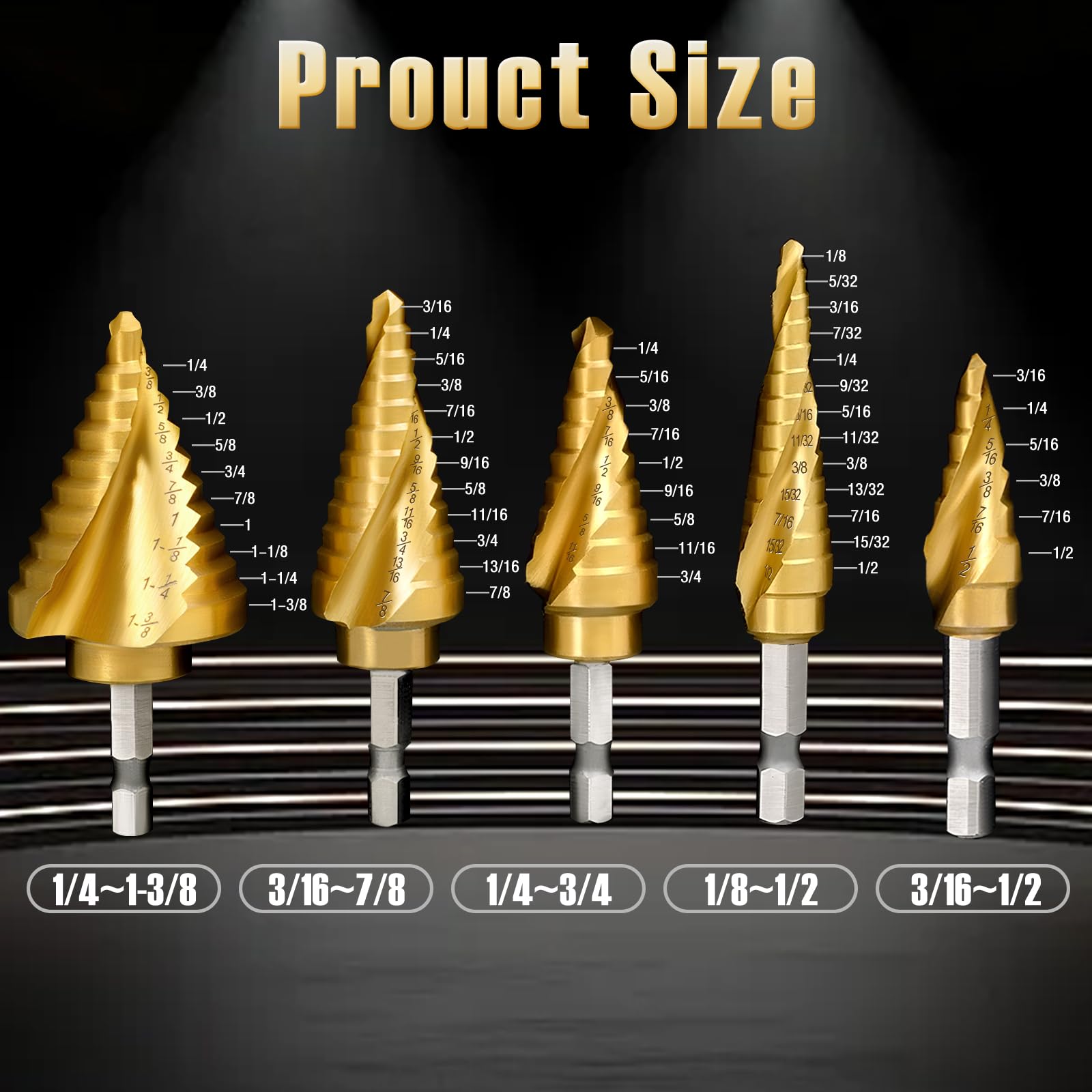 5PCS Titanium HSS Step Drill Bit Set J283977