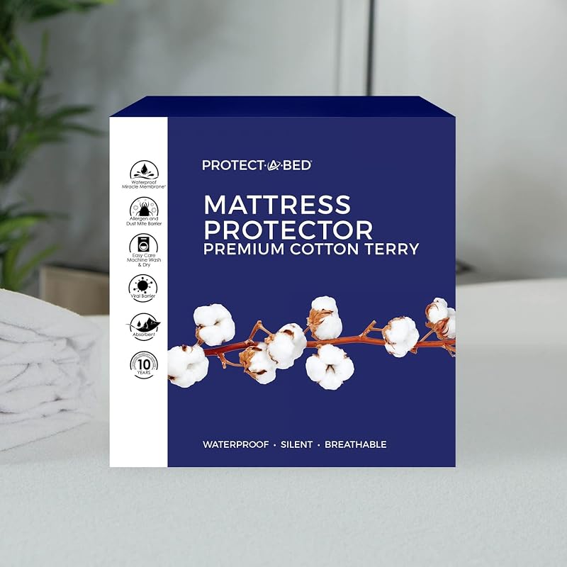 Premium Cotton-Terry Mattress Protector, Waterproof, 5-sided, King