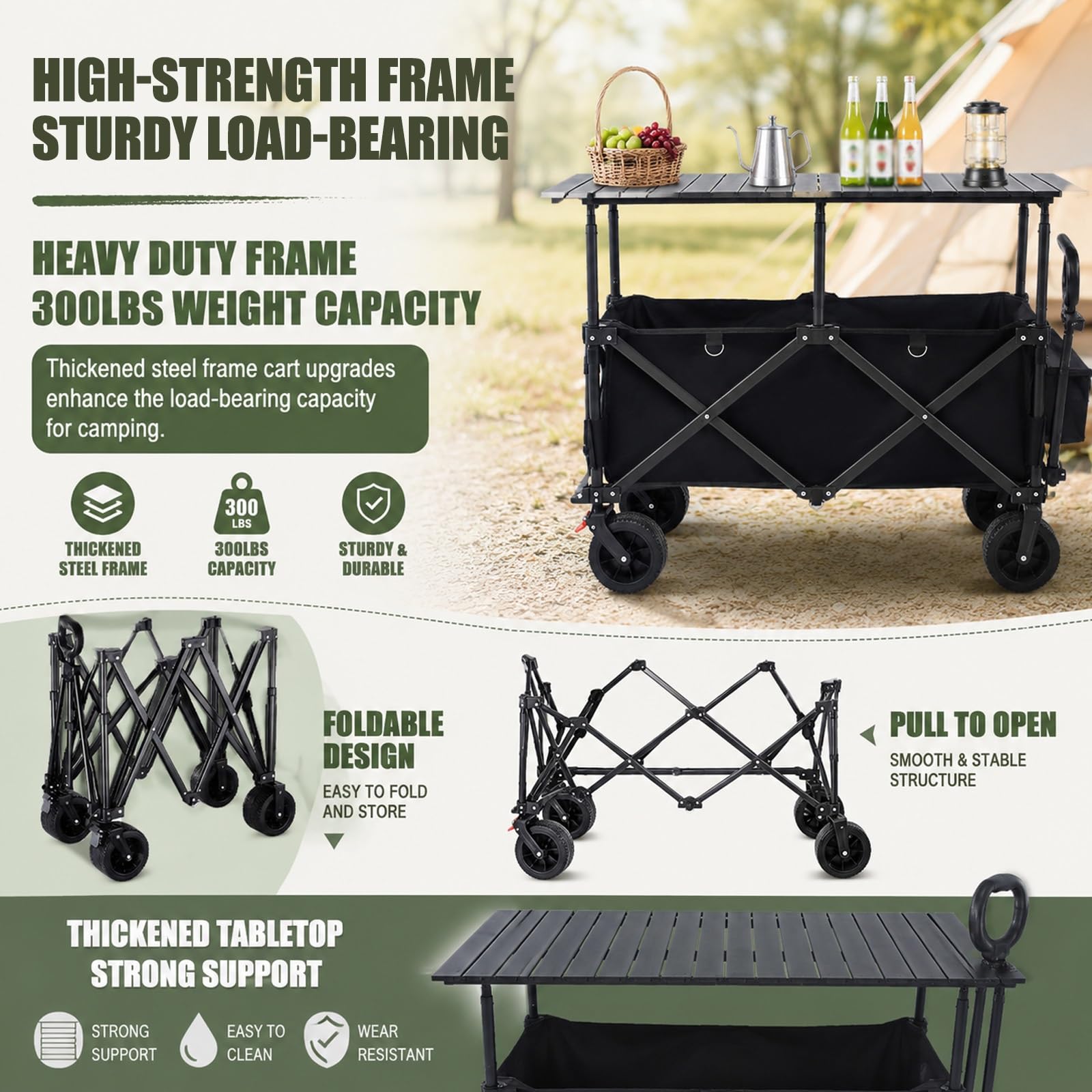 HARELA Carrito de Comida Callejero, Carro de Venta Ambulante para Perritos Calientes/Salchichas/Pan, Puestos ambulantes portátiles con toldo(Black A)