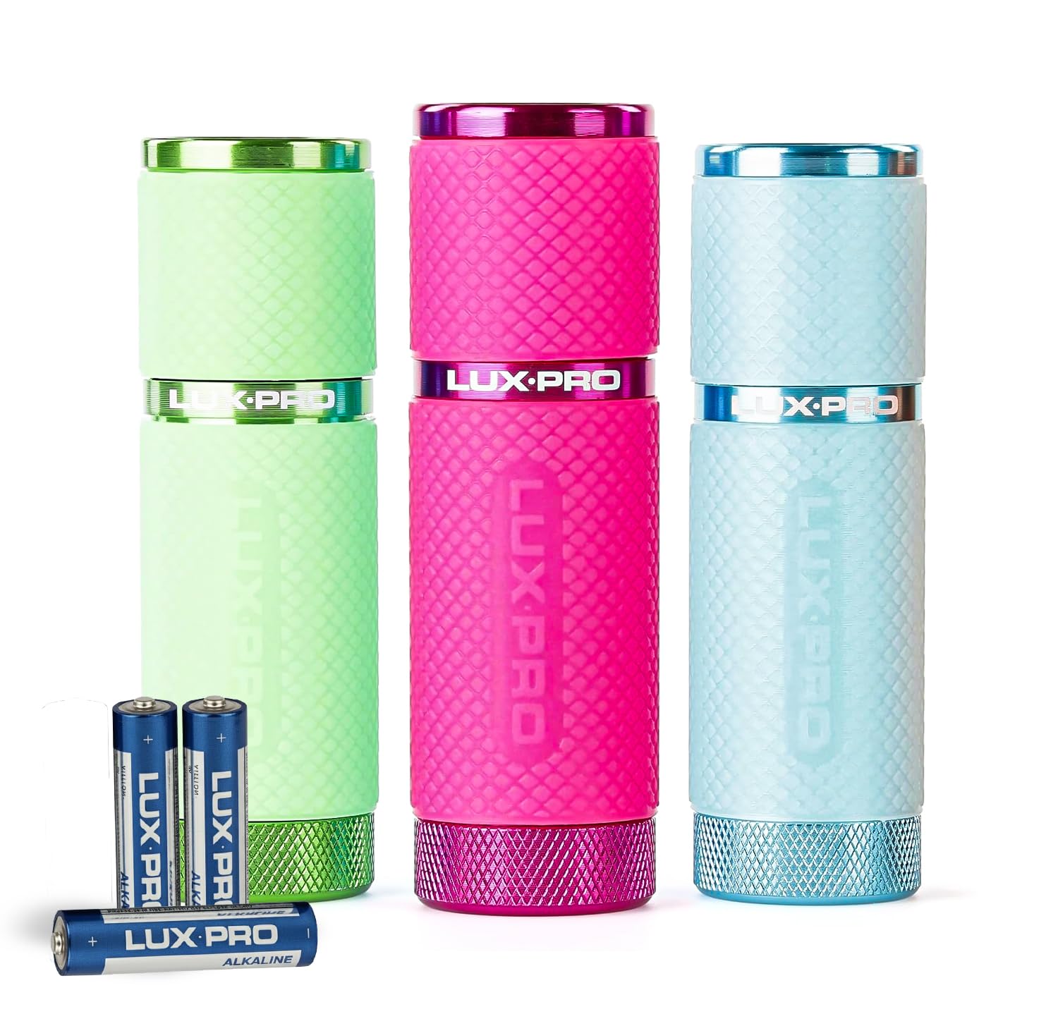 LUXPRO 3 Pack Mini Flashlights - LP395 Gel Glow in Dark - Aluminum LED Flashlights with Maximum Brightness of 40 Lumens - IPX4 Water Resistant - 3 AAA