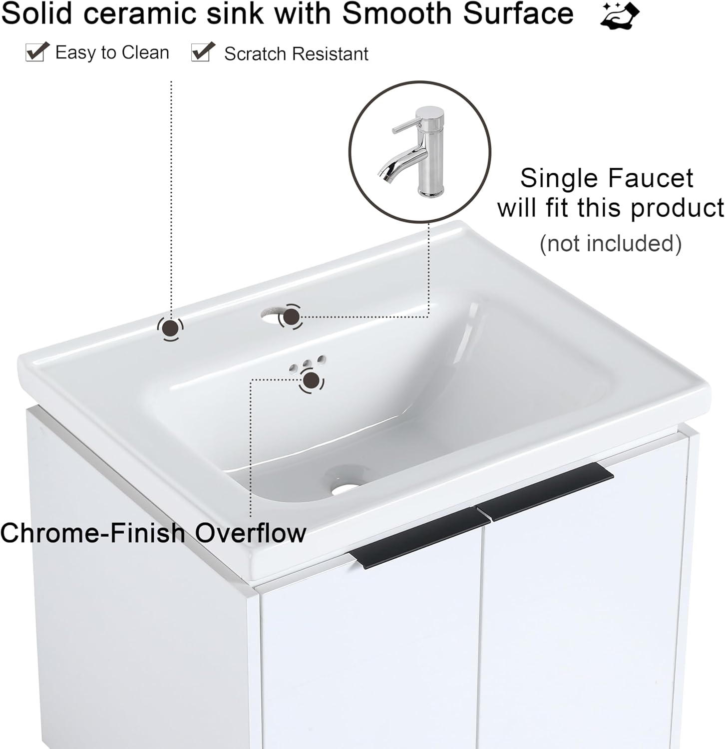 Malwee 60" Floating Bathroom Vanity with White Ceramic Basin Sink Top, 60 Inch Double Sink Wall Mounted Bathroom Vanity, with 4 Doors and Storage Shelve.MA07460
