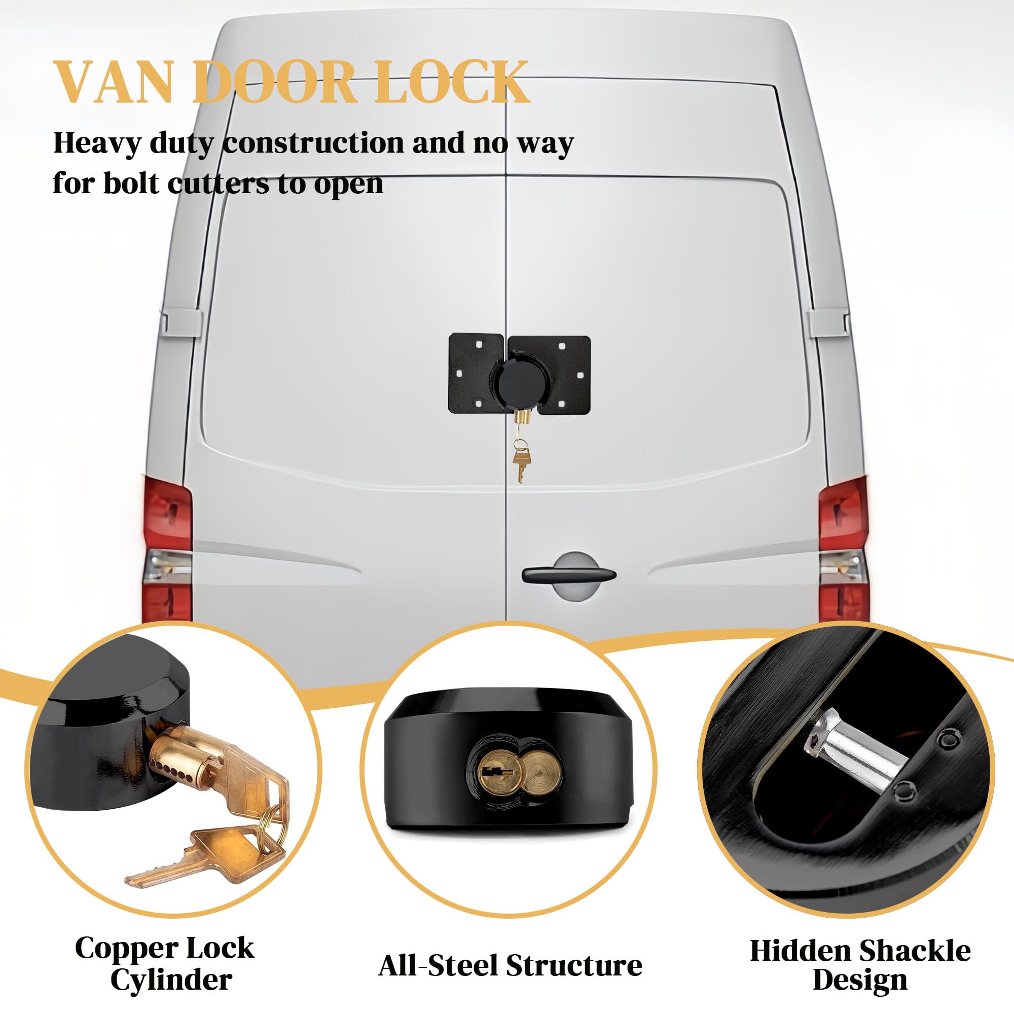 Van-Türschlösser, gleichschließend, robust, massiver Stahl, versteckter Bügel, Vorhängeschloss und Überfalle, Set mit 4 Schlüsseln und 80 mm Schrauben für Lieferwagen, LKW, Tore, Anhänger,