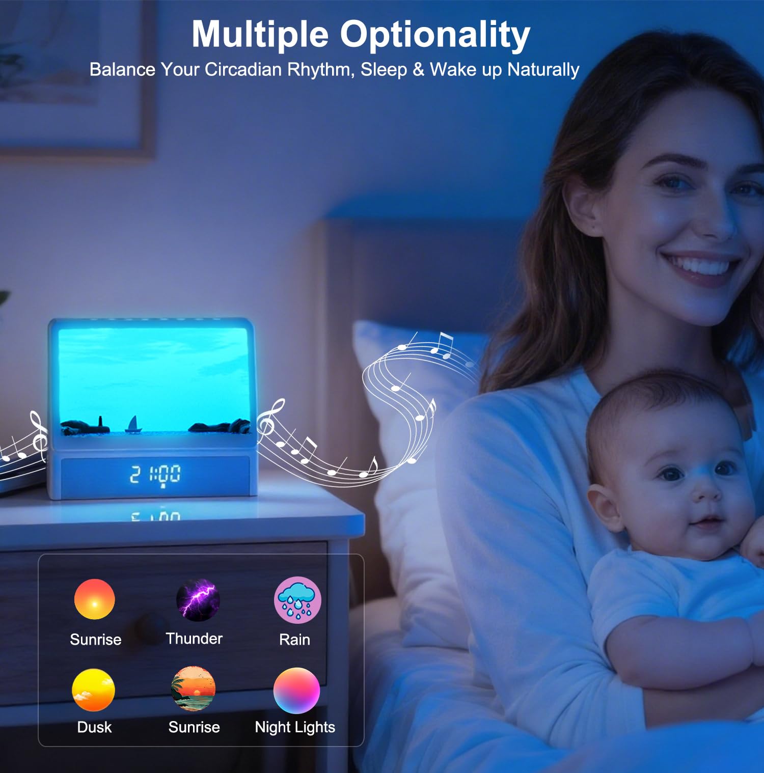 Despertador Simulador Amanecer Solar, Lampara Despertador Luz Natural Maquina Ruido Blanco con 7 Modos, 12 Sonidos Naturales, Altavoz y Control Remoto, Sunrise Alarm Clock Regalos para Dormitorio