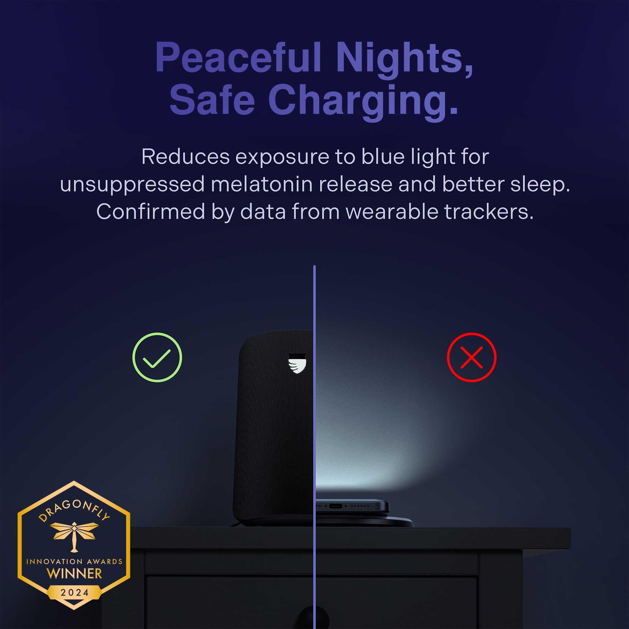 Elvy Advanced EMF Blocker Qi Cargador inalámbrico: Dispositivo de Ayuda para Dormir con protección EMF, Cargador rápido y Compatible con Qi con Bloqueador de radiación para teléfonos celulares (Negro