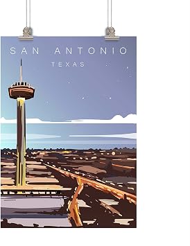 EzPosterPrints - Retro Usa Famous City Posters - Decorative, Vintage, Retro, Grunge Travel Poster Printing - Wall Art Print For Home Office - San Antonio, Texas - 24X36 Inches
