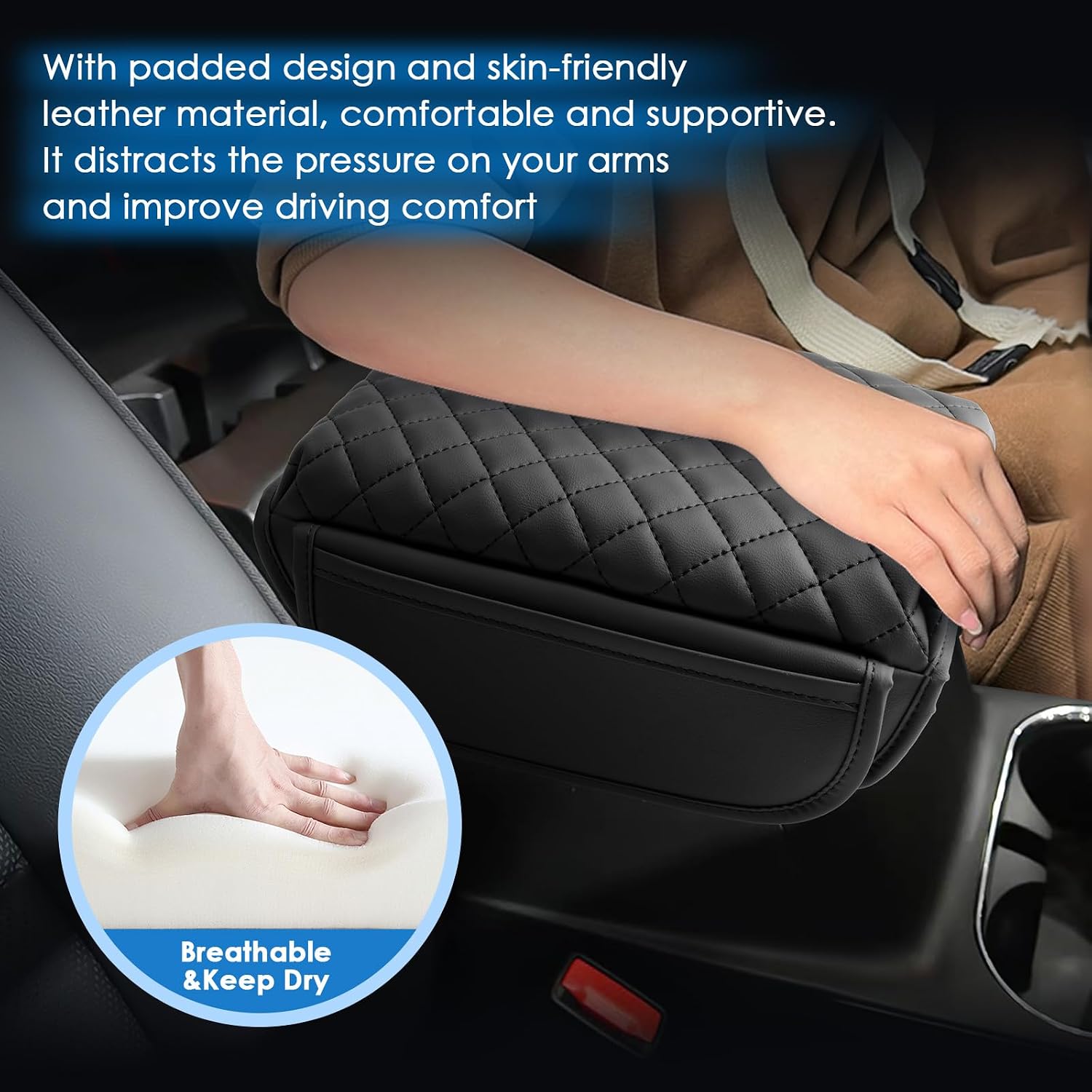 2023 2024 2025 2026 Canyon Accessories Center Console Cover for GMC Canyon (Elevation/AT4/AT4X/Denali), Cushion&Comfy Leather Armrest Cover 2026 2025 Canyon Accessories (Padded)