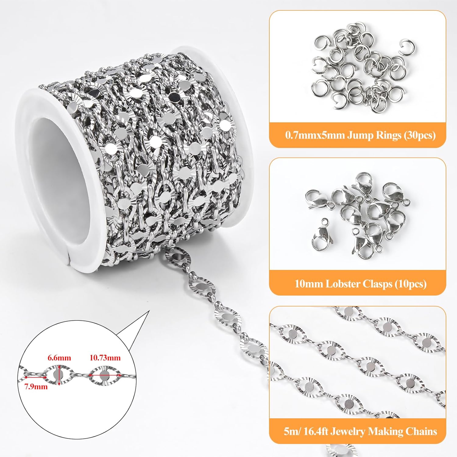 YOUBEIYEE 5 Meters Stainless Steel Chains for Jewelry Making Embossed Oval Bulk Chain Decorative Craft Chain Roll - Image 2