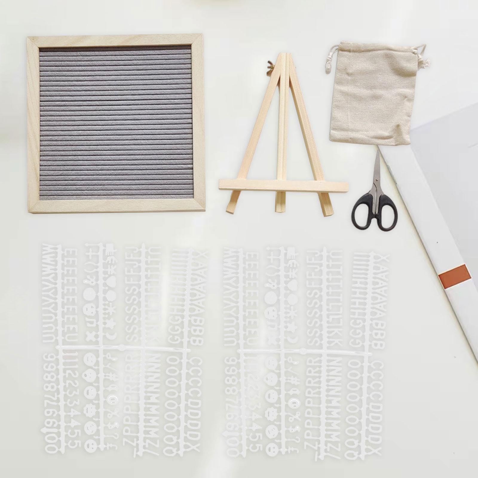 Tablero de Letras de Fieltro Equipado con Letras Números Símbolos Pizarra Mensajes Cambiable Marco Madera Textura Única Portátil Adecuado para Cumplea, Gris