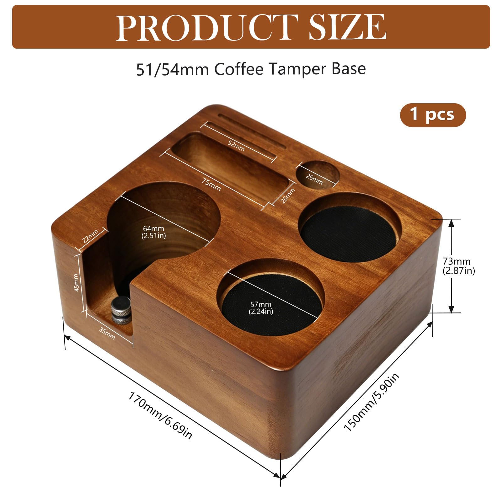 Estación de Prensado Café 51mm/54mm Tamper Station Madera Estación de Apisonamiento de Espresso para Portafiltros Accesorios de Barista, Altura Ajustable, con Almohadillas Antideslizantes