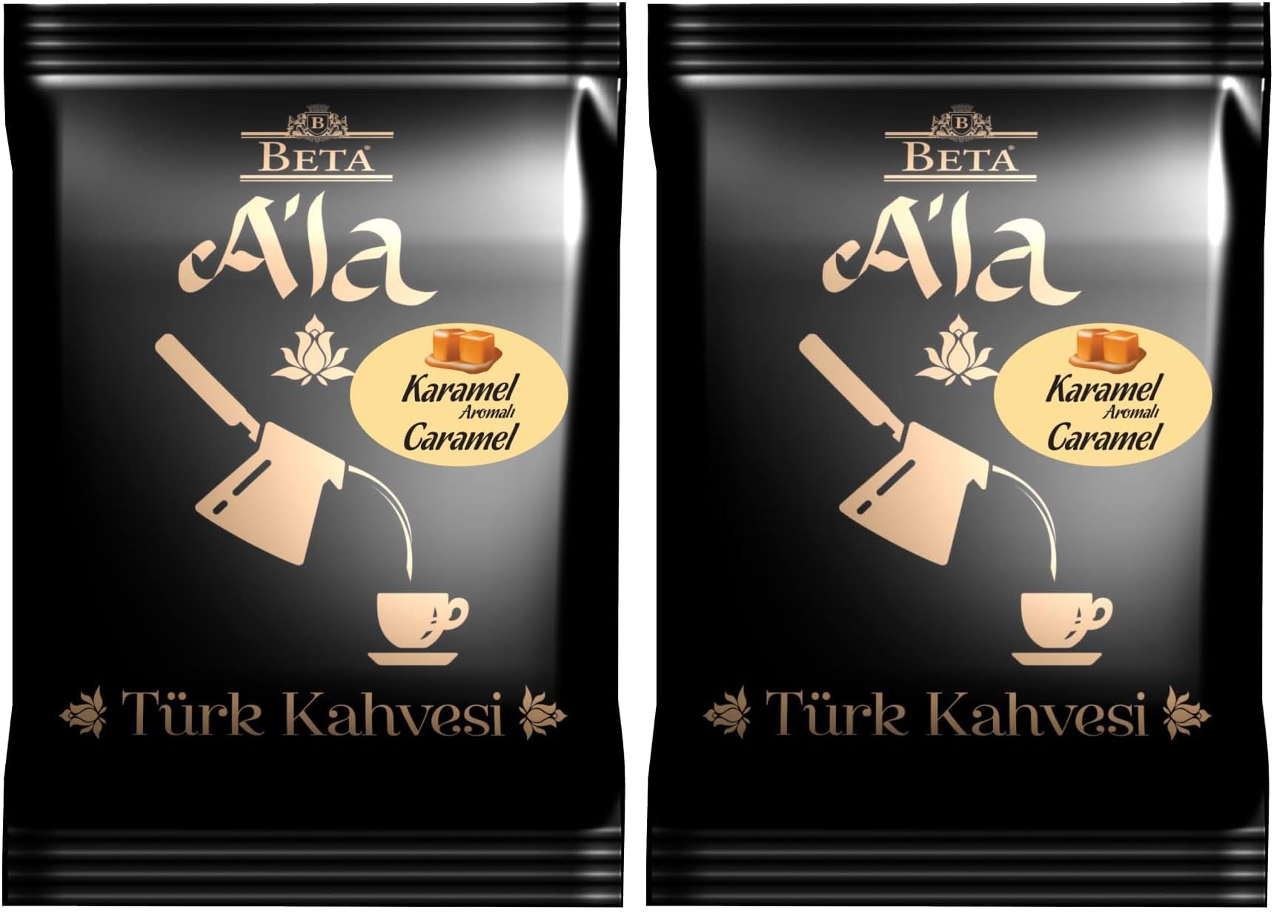 Beta A'La Karamel Aromalı Türk Kahvesi Metalize Poşet 100 Gr (2 paketi)