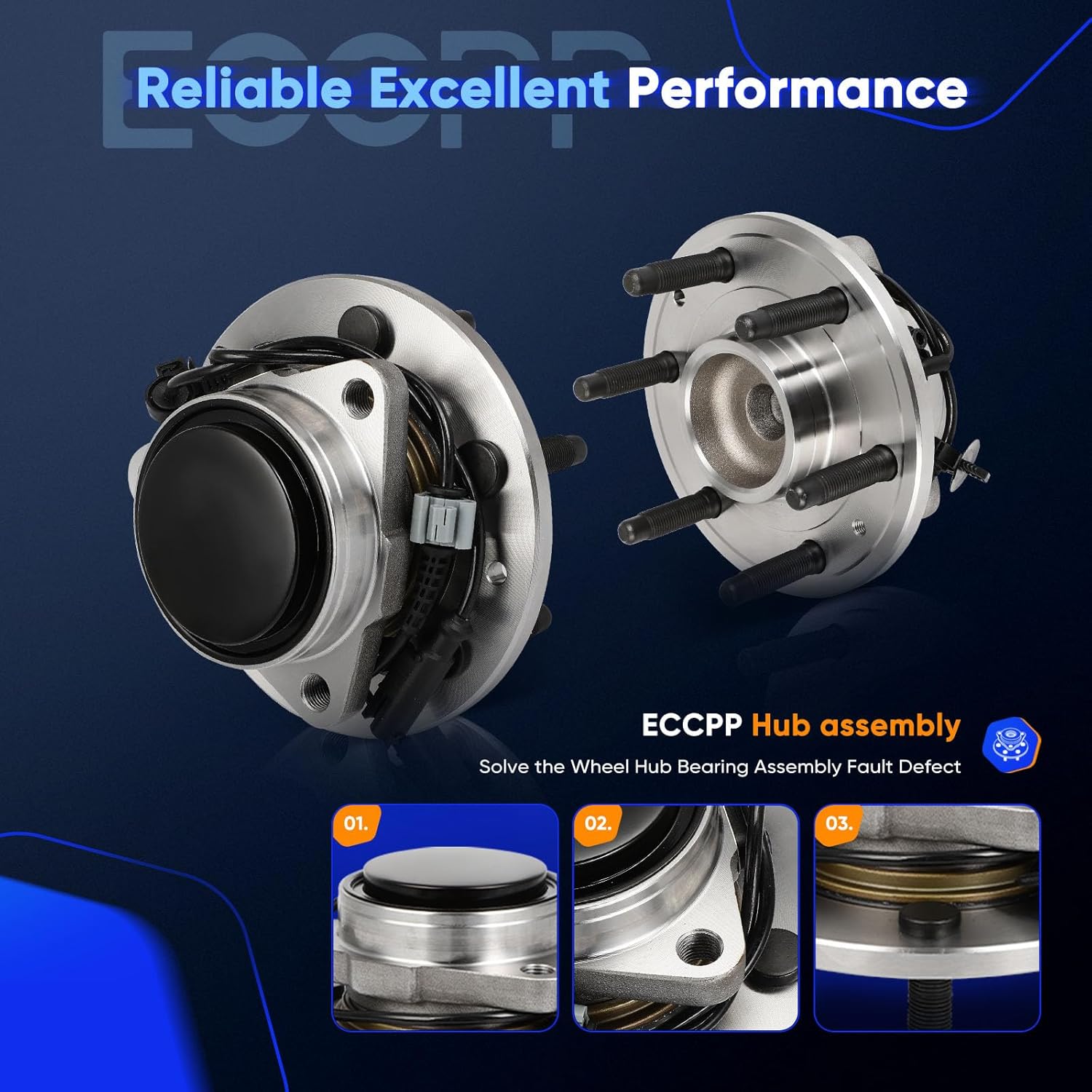 ECCPP Front 6-Lug Wheel Hub Bearing Assembly for Chevy GMC Cadillac Escalade Suburban 1500 Tahoe Yukon XL 1500 Avalanche Silverado 1500 Sierra 1500 W/ABS 2x4 2WD 515097 1pcs