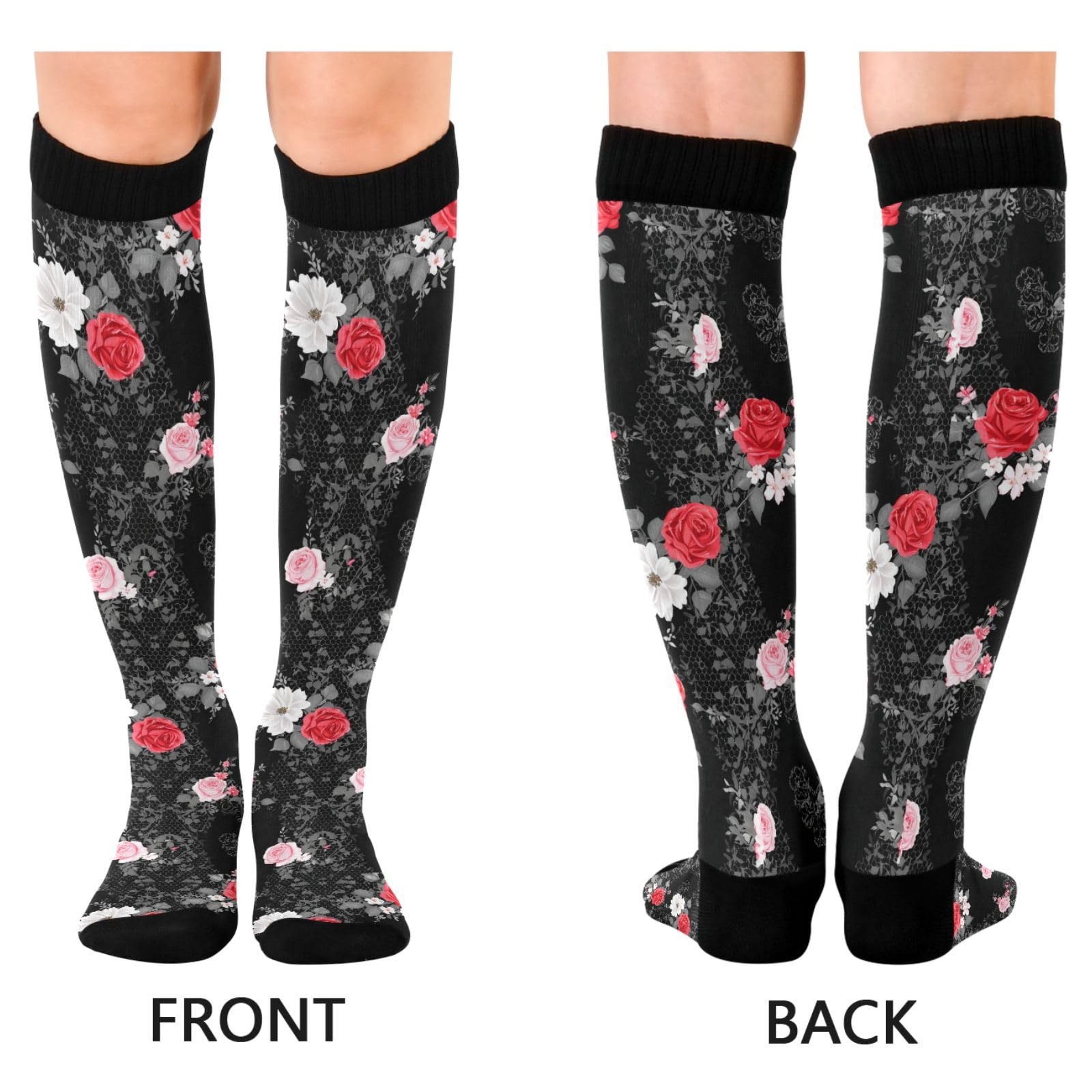 Wassud Floral Pattern (3) Compression Socks for Women and Men 20-30 mmHg Knee High Socks for Nurses Travel Socks 2 Pair