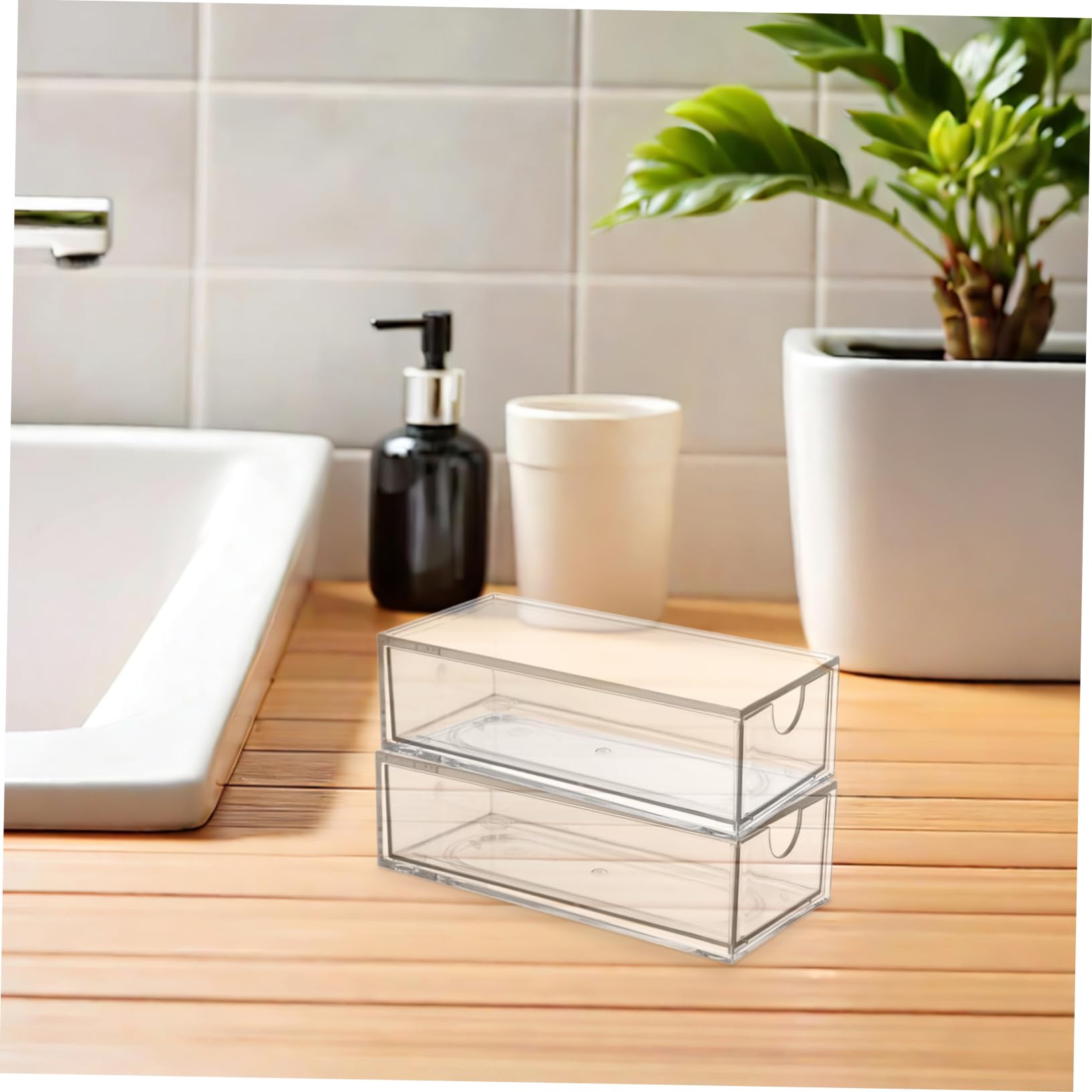 TEHAUX Organizer 4 Cassetti Impilabili, Grande Capacità 4 Pezzi in Plastica Trasparente Resistente alla Deformazione per Chioma per Ufficio e Scrivania