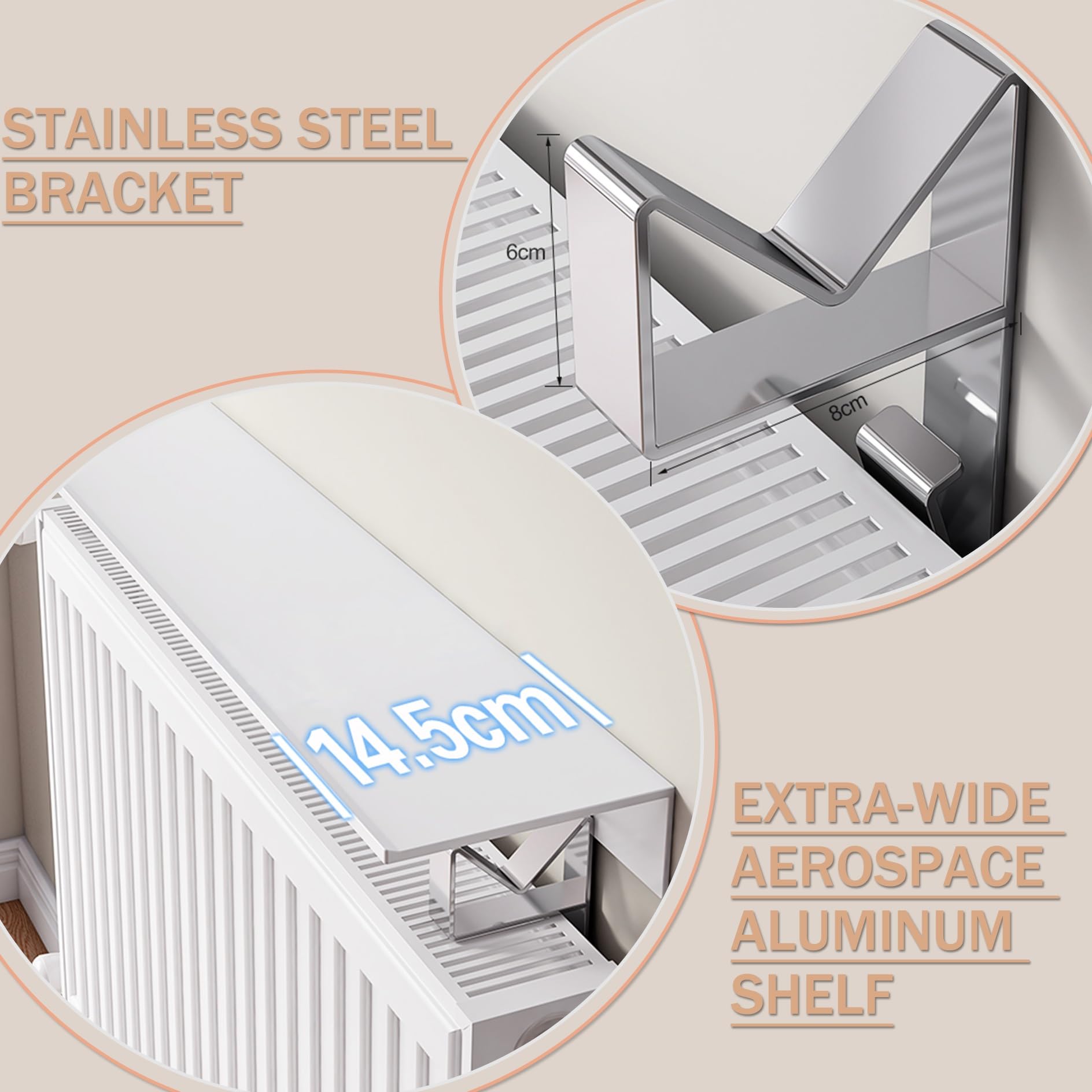 Estante para radiador de aluminio de 35 a 80 cm, con soporte de acero inoxidable, para decoración de sala de estar y cocina (35 cm)