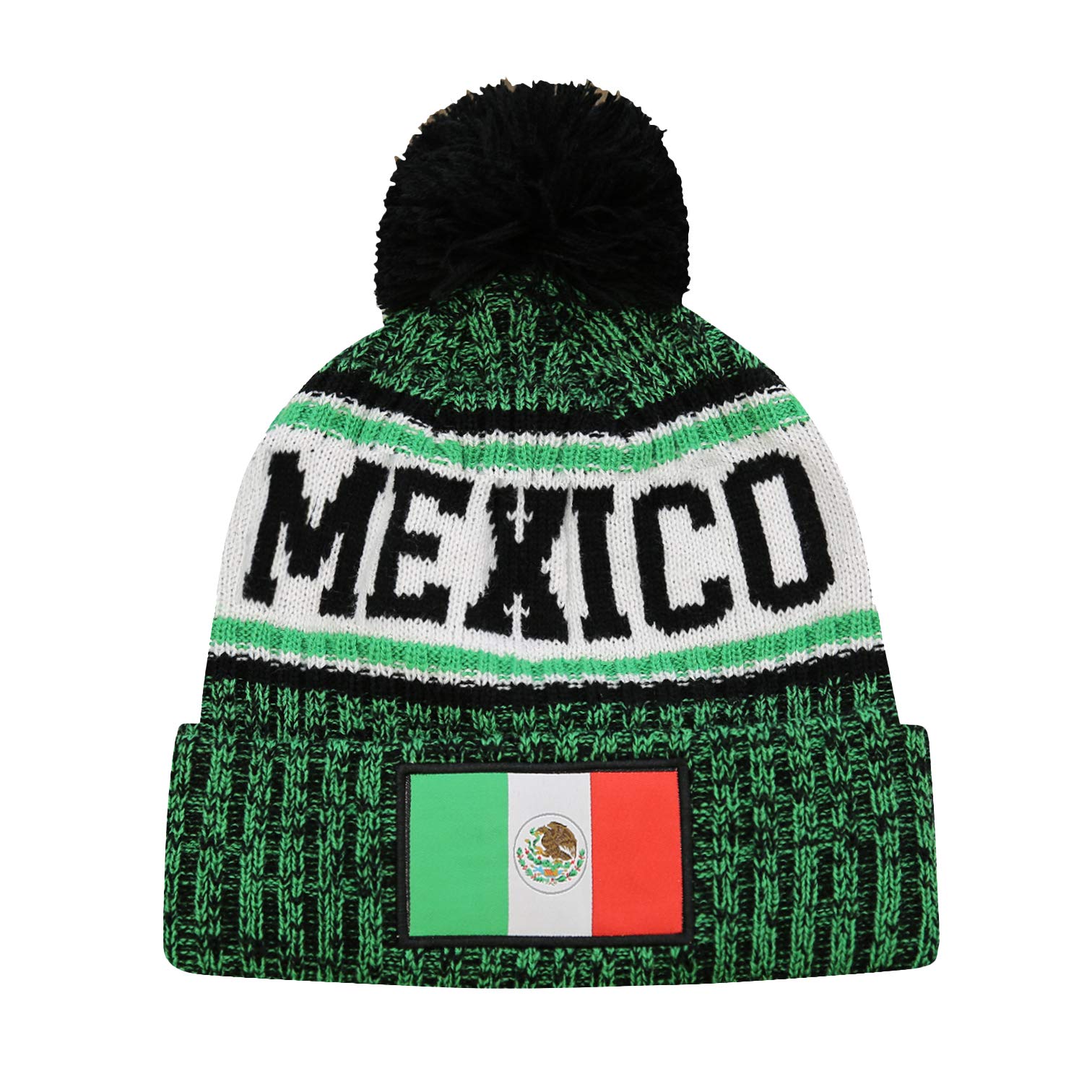 Icon Sports Mexico Country Beanie – Official World Soccer Football Team Club Flag Flag Knit Winter Warm Pom Cap Adult Unisex Casual Hat for Men Women MEX42BN