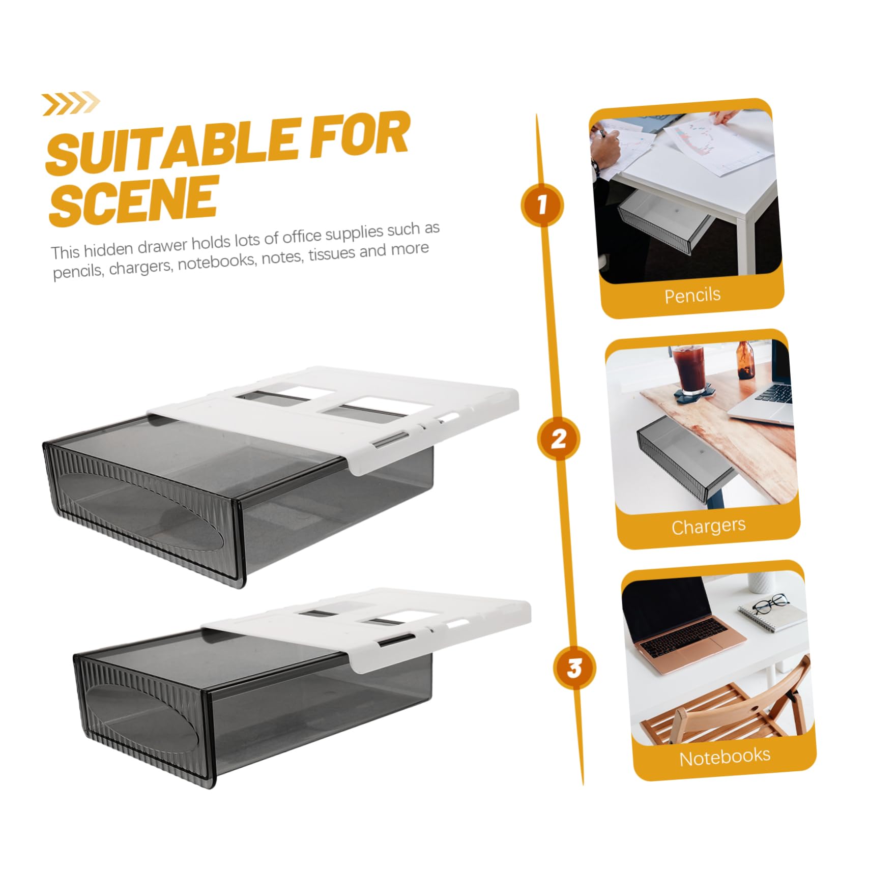 NUOBESTY 2pezzi Sotto la Scrivania Organizer Cassetto Portaoggetti in Plastica Cassetto da Ufficio Facile da Installare Nastro Adesivo Salvaspazio per Scrivania Tavolo da Pranzo Armadio