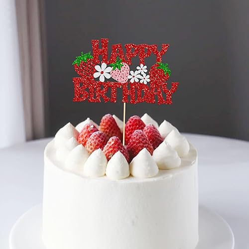 Miniatura 4 de Gyufise 1 decoración de pastel de fresa con purpurina y temática de frutas, decoración de pastel de bayas para temática de fresa, baby shower,