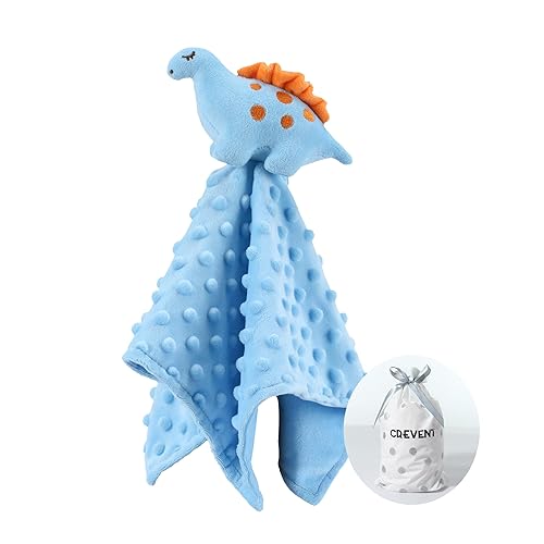 Baby Comforter for Sleeping,Cozy Plush Baby Security Blanket Loveys for Newborn Baby Boys,Mink Dot Front + Fleece Backing with Animal Face (Blue Dinosaur) - Baby - Blue Dinosaur