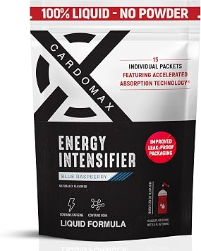 CardoMax Caffeine Packets, Blue Raspberry, 15 Liquid Stick Packs