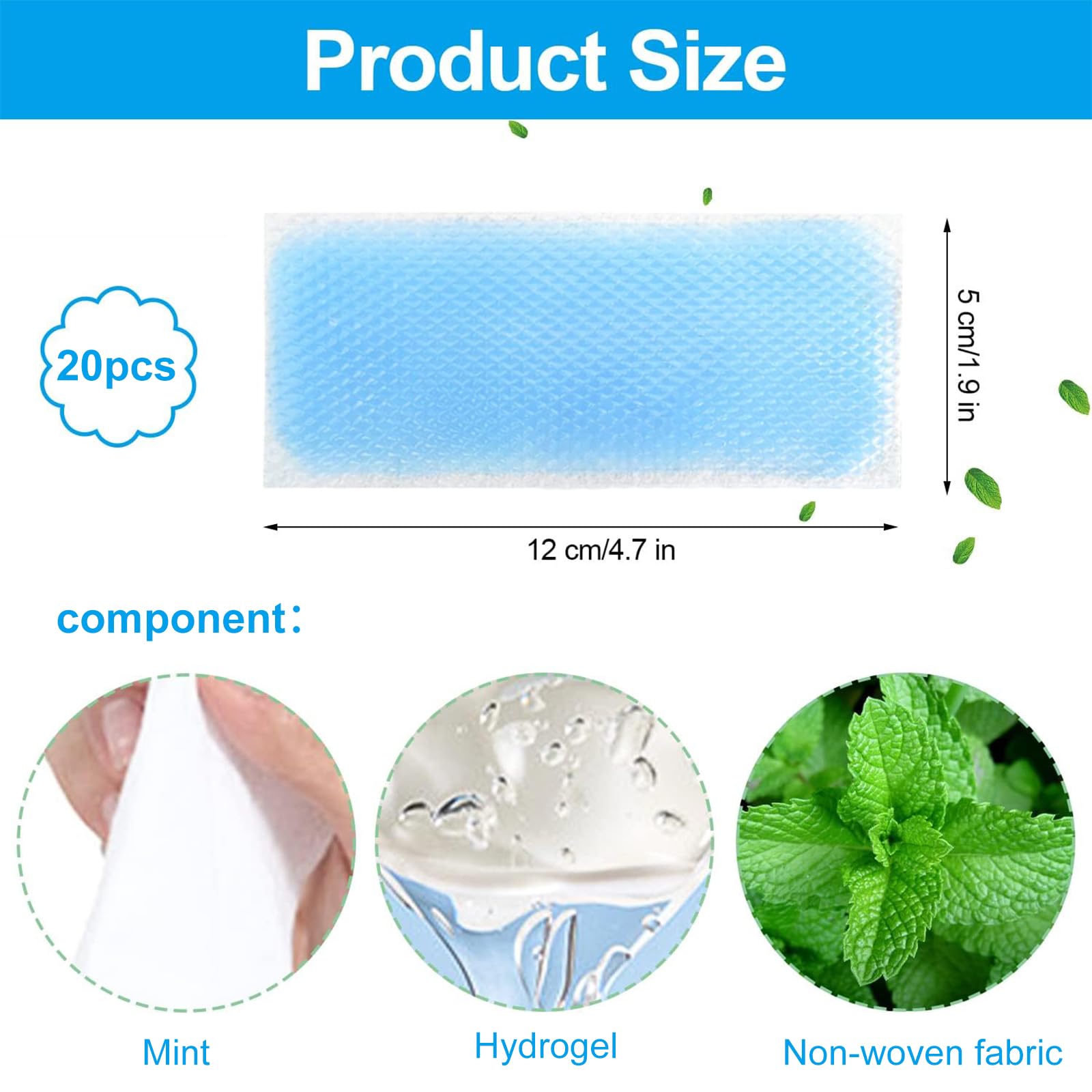 20 Hojas de parches refrescantes para la fiebre para niños, tiras refrescantes para la frente, almohadillas de gel refrescante para niños y adultos, Parches De Gel Enfria, miento alivio de la migraña
