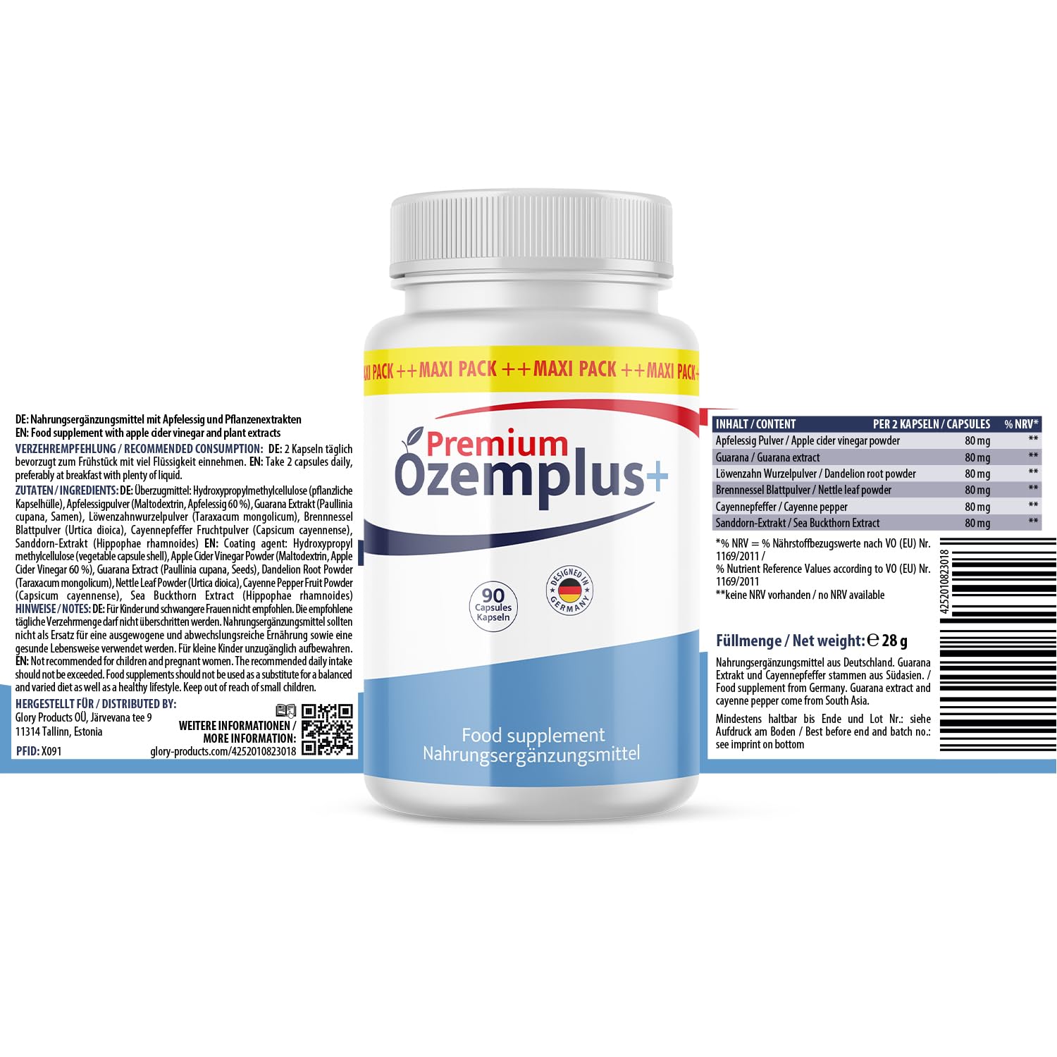 Premium Ozemplus+ Kapseln | Mit Apfelessig & Pflanzenextrakten | 90 Kapseln