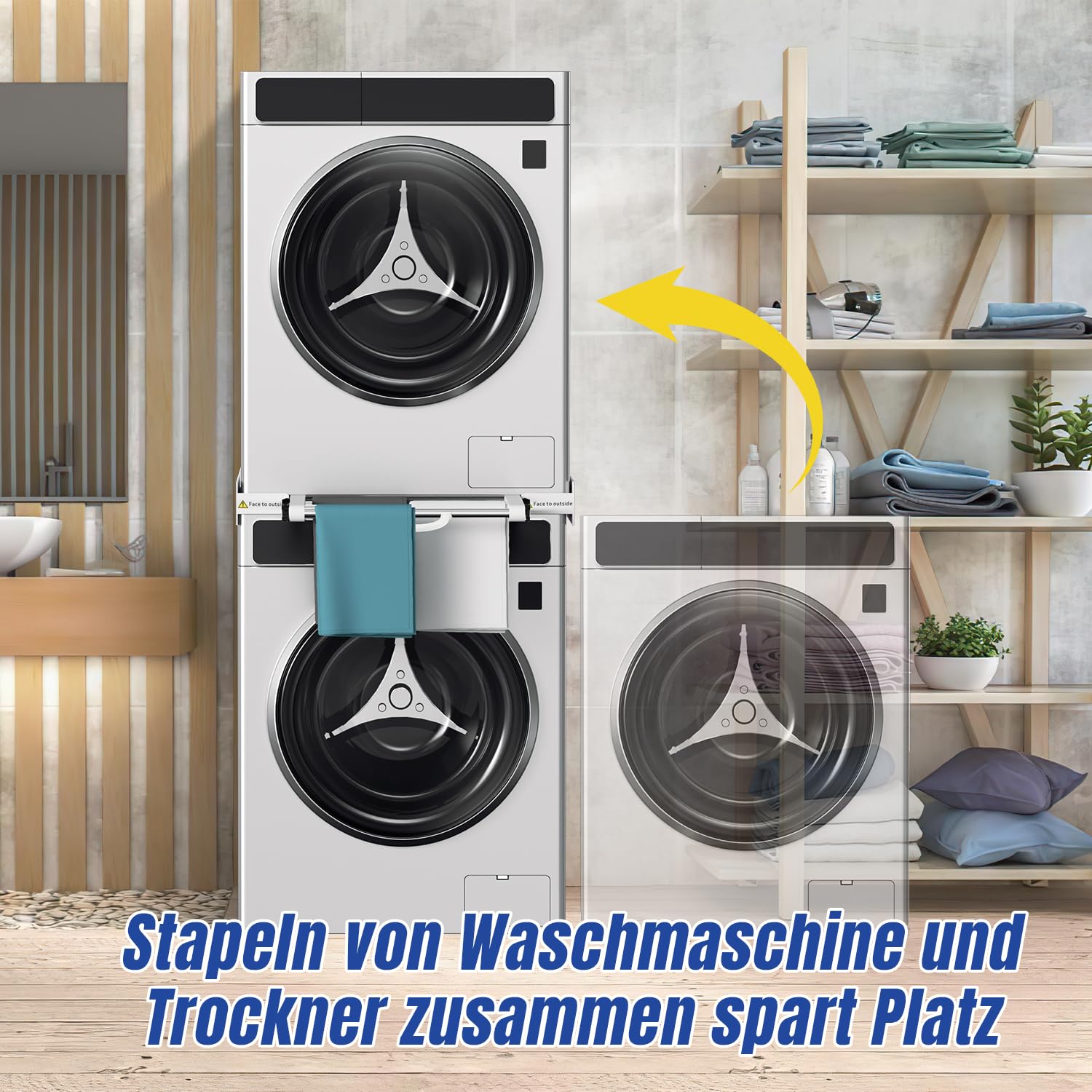 Zwischenbaurahmen Trockner Waschmaschine mit Schublade EU Designpatent, Universeller Verbindungsrahmen aus Stahl Kunststoff, Tragkraft 100kg, Einfache Montage für 54-73cm Geräte