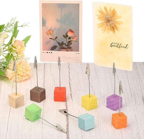 Miniatura 5 de PATIKIL Soporte para tarjetas de lugar, paquete de 5 soportes con clip de notas con cierre de cocodrilo, base de madera para fotos, papel de tarjeta
