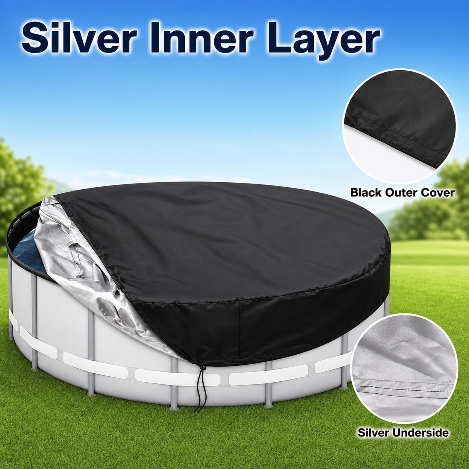 Cubierta de Piscina de Invierno Redonda,Cobertor para Piscinas Desmontables,Fundas Paras Piscinas Plegable,Protección UV,Impermeable,para su Uso en veranos e Invierno